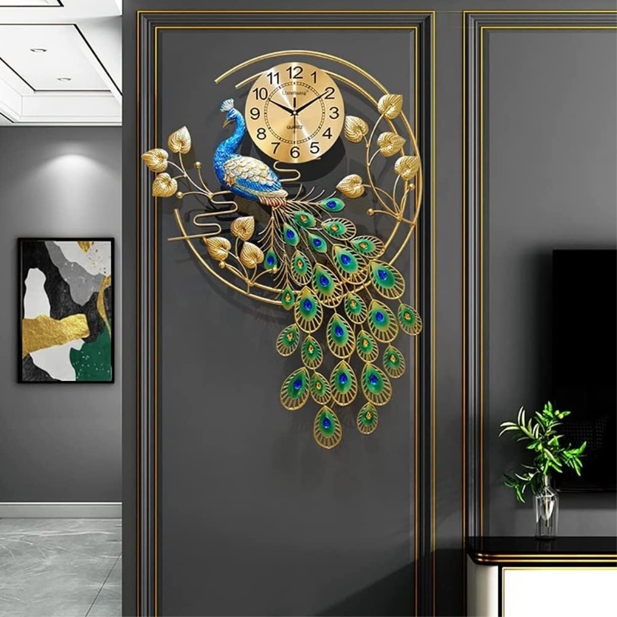 Reloj de pared para decoración de sala de estar, reloj de pared con diamantes de cristal, silencioso, sin tictac, reloj de pared de metal con forma