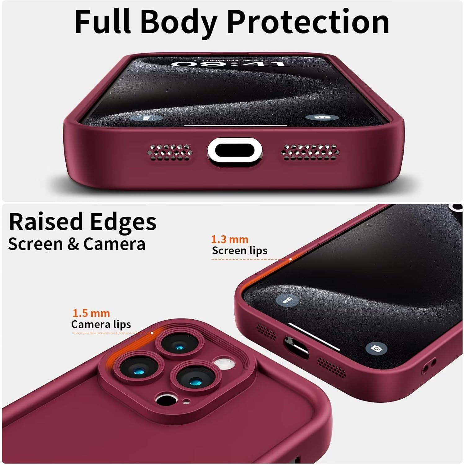 Fundas diseñadas para iPhone 15 Pro Max protección completa de la cámara Fortalecimiento a prueba de golpes Slim Fit Ligero Suave Gel Caucho TPU