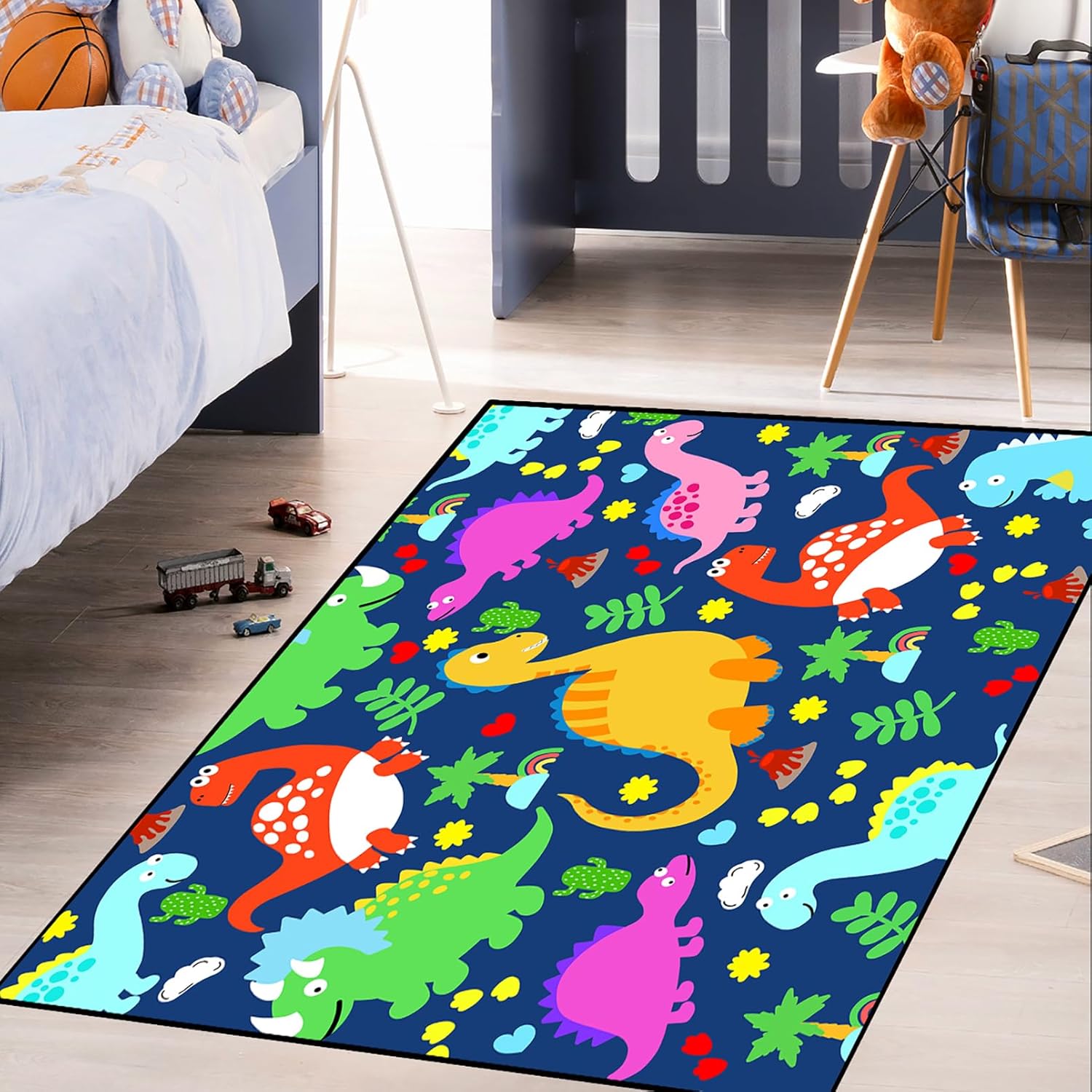 Alfombra de dinosaurio, alfombras de dinosaurios de dibujos animados para dormitorio de niños, lindas alfombras de área de dinosaurios para niños,