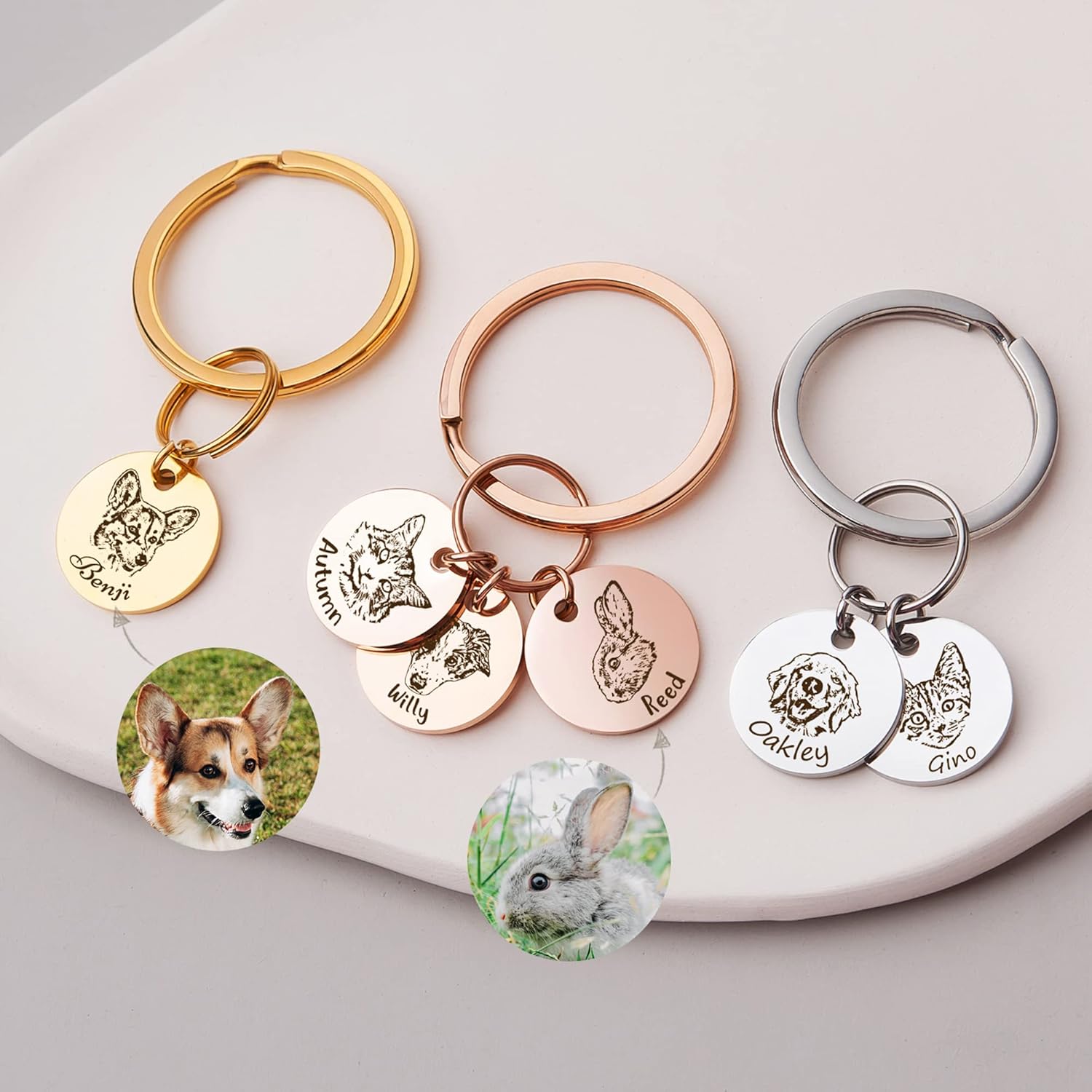 Anavia Llavero personalizado para retrato de mascota, foto personalizada de mascota hecha a mano grabada, gato, perro, recuerdo conmemorativo,
