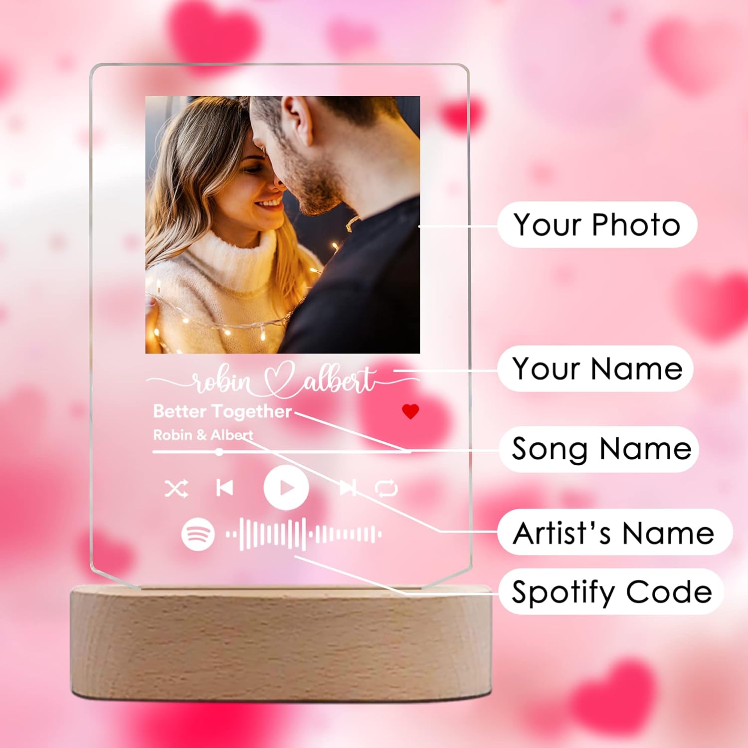YESCUSTOM Canción acrílica personalizada con foto, regalo personalizado para novio, novia, cubierta de álbum acrílico, placa de música transparente