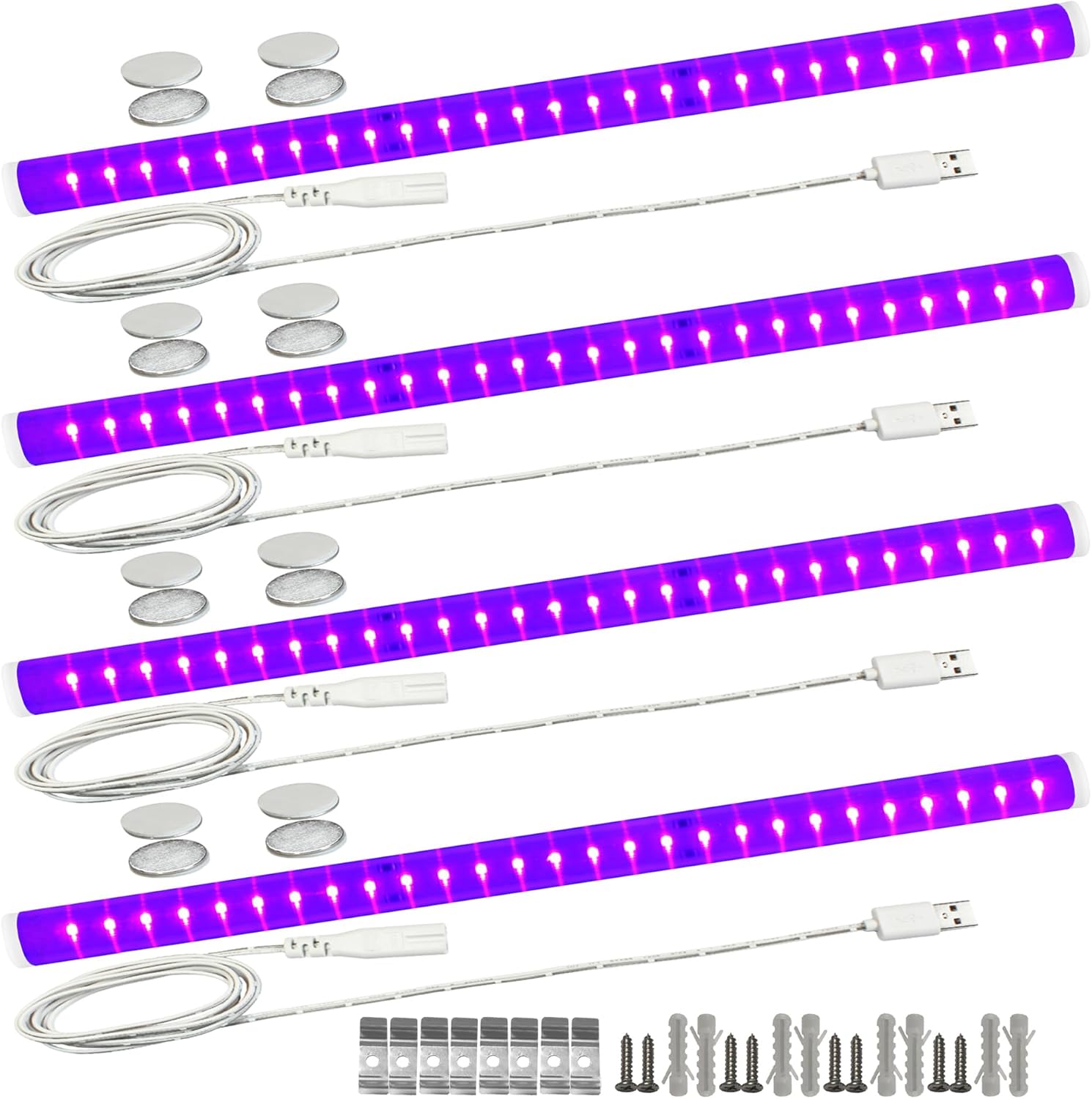 TITO Paquete de 4 barras de luz negra LED UV USB de 10 W y 1 pie, tubo de tira de luz negra montado con imán, barra de luces negras que brillan en