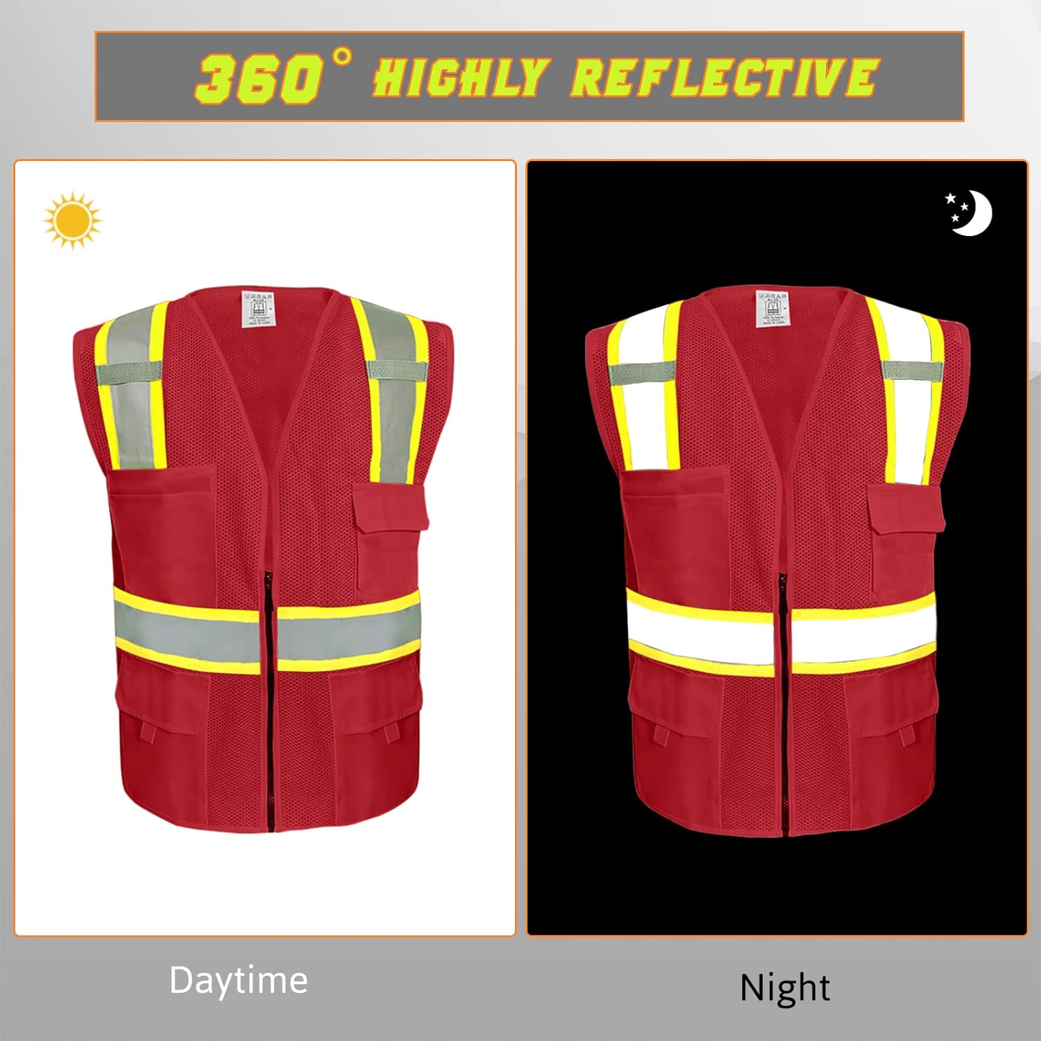 BeautyWill Chaleco de seguridad personalizado Logo Clase 2 Chaleco reflectante de alta visibilidad con bolsillos Ropa de trabajo de construcción