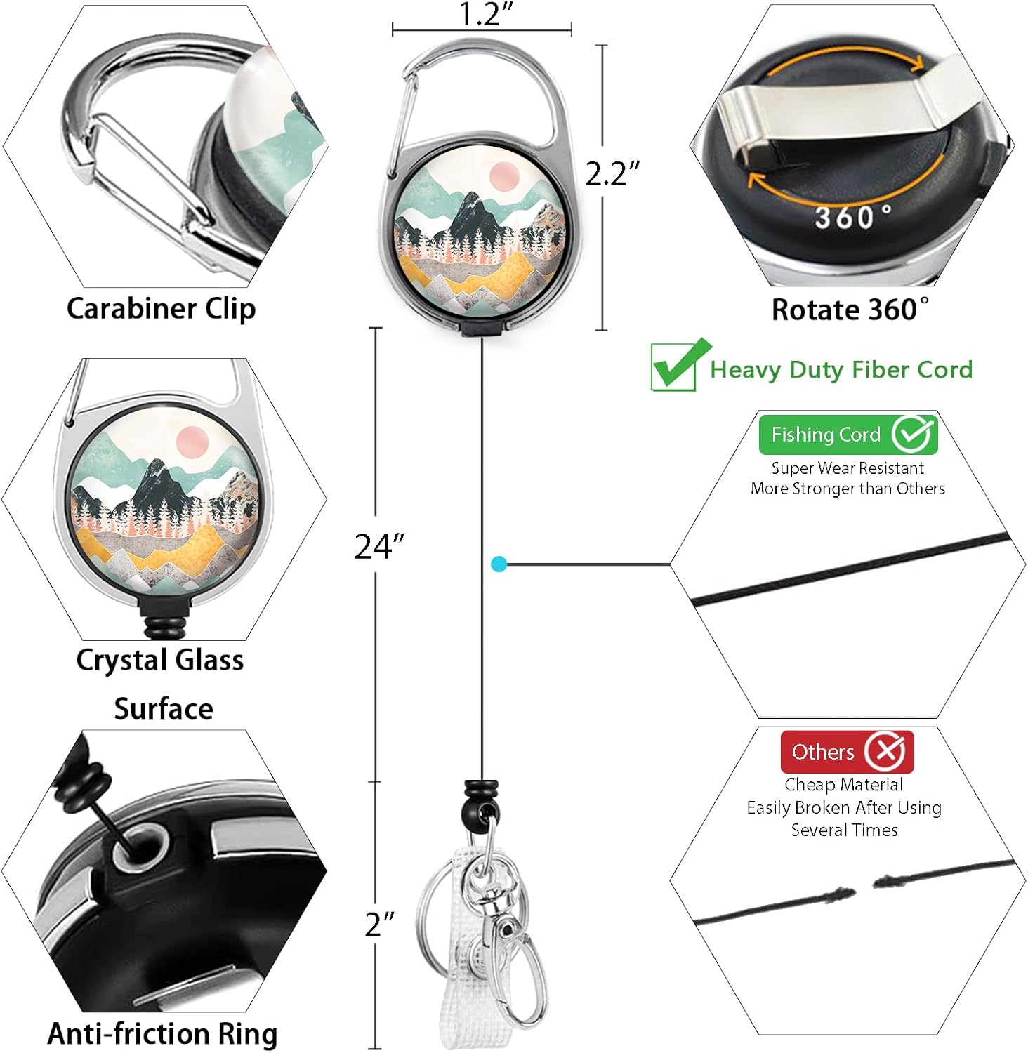 Gctriki Soporte para tarjetas de identificación con cordón, cordón de montaña de amanecer para llaves, clip retráctil de carrete de insignia de