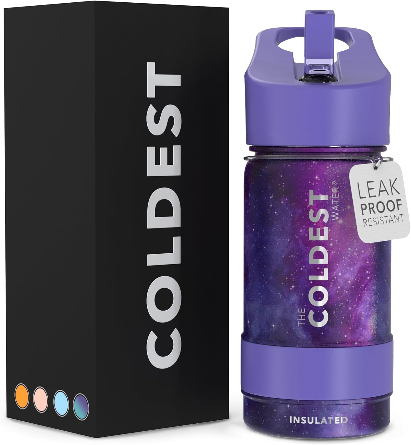 Coldest – Botella de agua deportiva con tapa con popote y asa, a prueba de fugas, de acero inoxidable con aislamiento al vacío de doble pared,