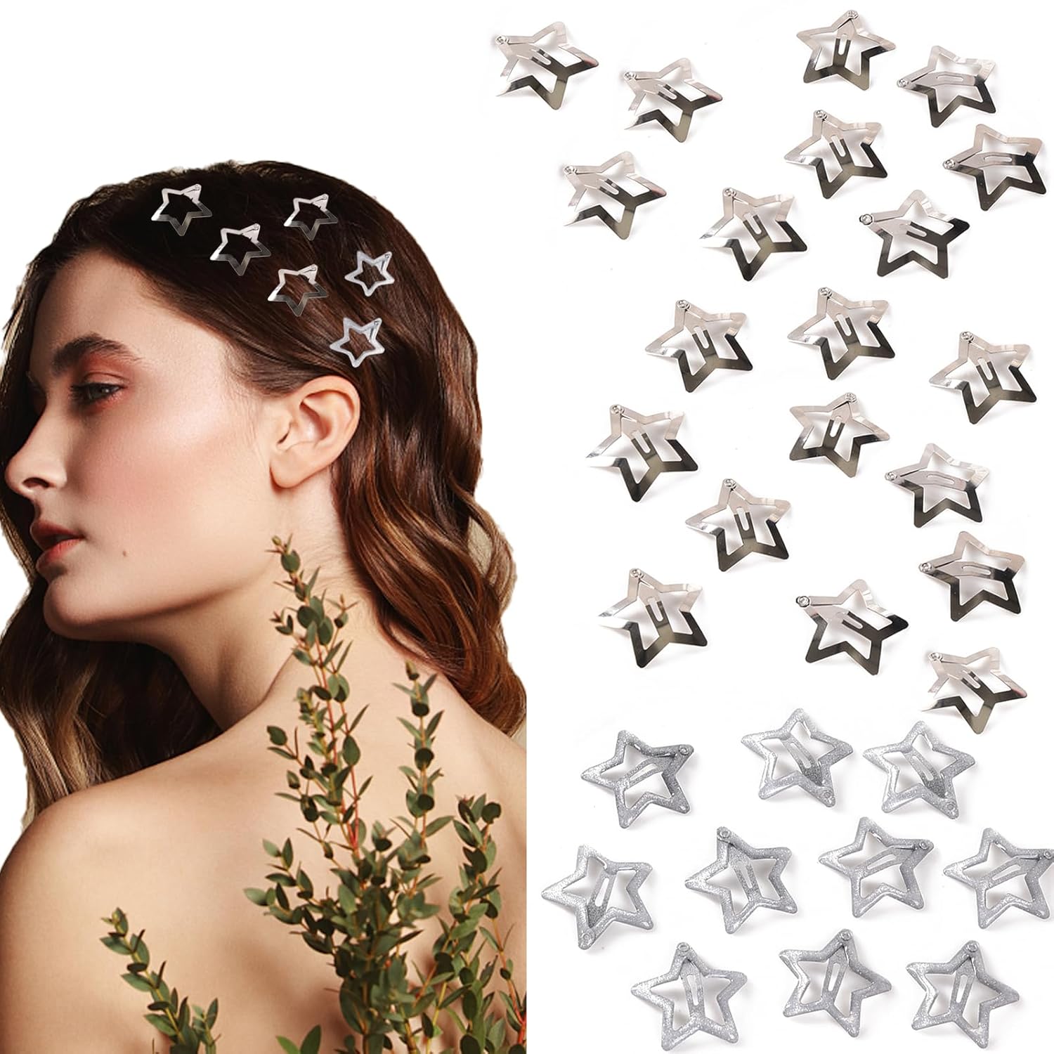 30 pinzas para el cabello de estrella Y2K, accesorios para mujer, 2 colores, pinzas de metal brillante, accesorios antideslizantes para el cabello,