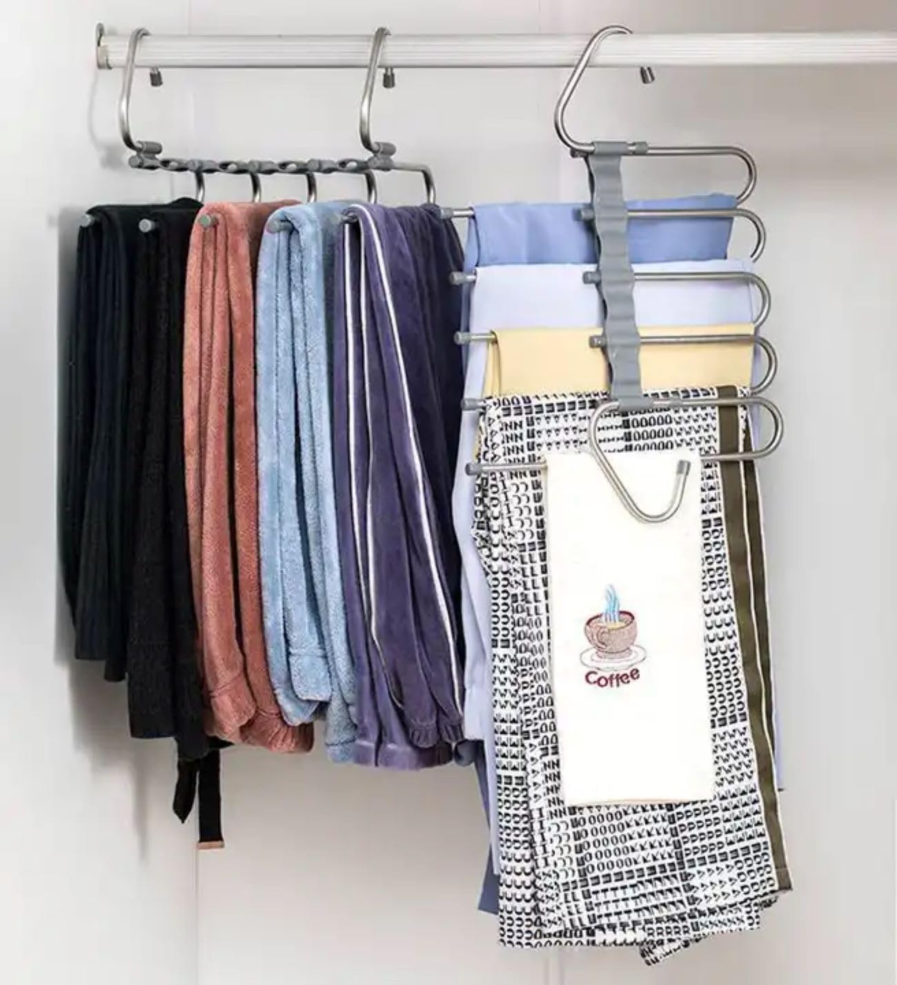 Amilc – Perchas Mágicas para Pantalones que Ahorran Espacio -Diseño de Extremo Abierto – Paquete de 2 ganchos para ropa Colgar – Perchas para