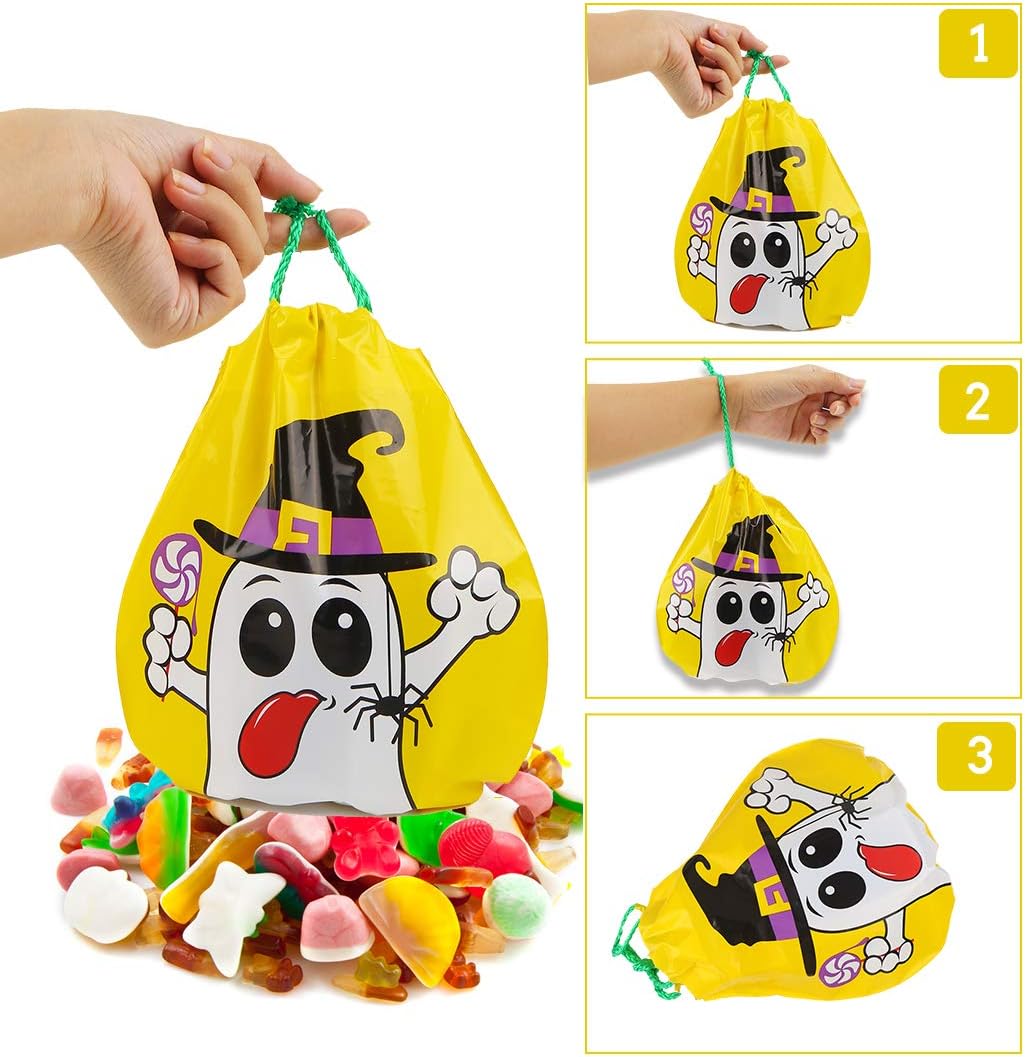 CCINEE 24 bolsas de golosinas con cordón de Halloween, 12 estilos, bolsas de golosinas de Halloween para niños, suministros de fiesta de Halloween