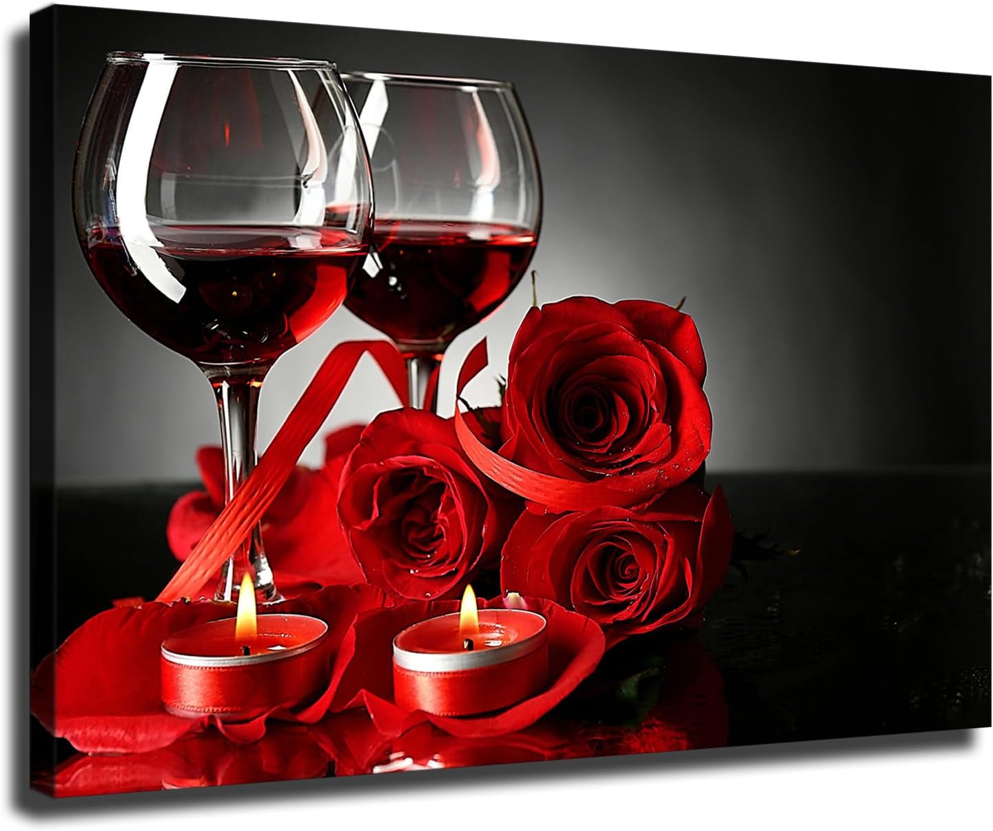 Póster de rosa de vino tinto impreso en lienzo, arte de pared, regalo de vacaciones, baño, sala de estar, dormitorio, decoración del hogar (24 x 36