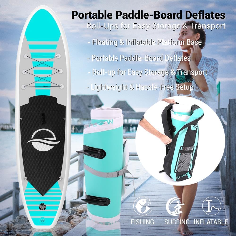 SereneLife Tabla de remo inflable (6 pulgadas de grosor) con accesorios de SUP premium y bolsa de transporte  Posición amplia, aleta inferior para