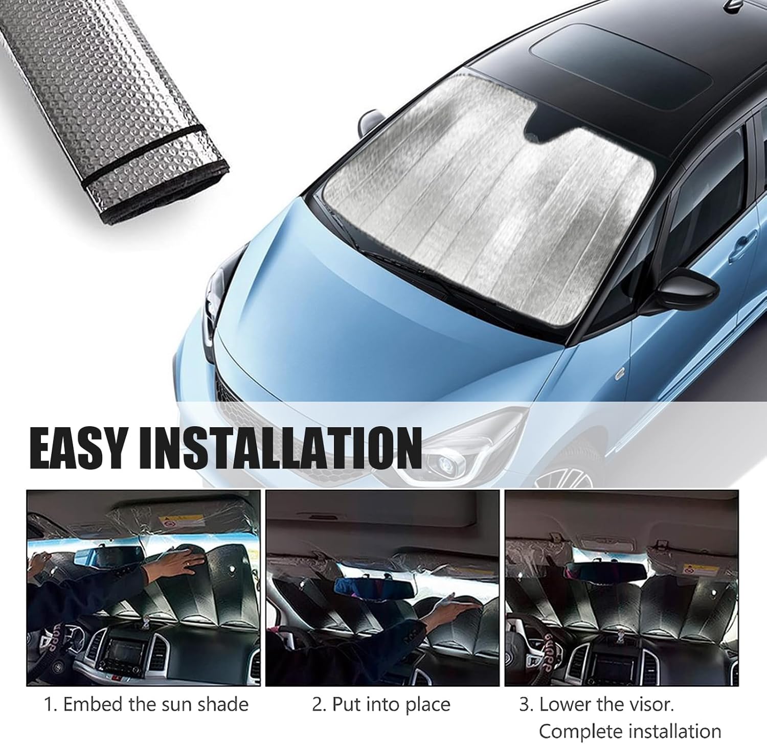 1 parasol para parabrisas de automóvil, protector de envejecimiento interior de 55.1 x 27.5 pulgadas, protector de envejecimiento de tablero de