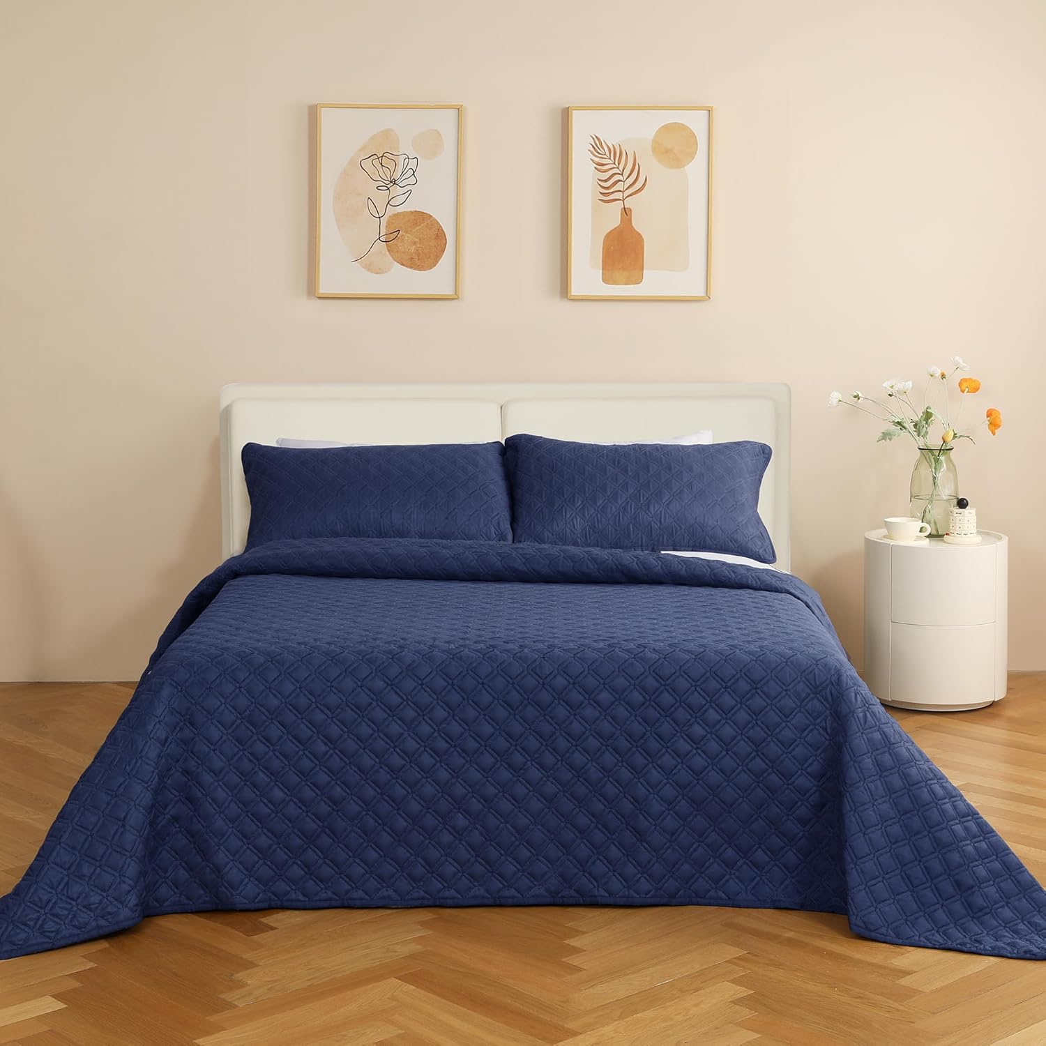 Juego de edredón tamaño King, colcha azul King de 3 piezas, lavable a máquina, ligero, estilo moderno, con 2 fundas de almohada (92 x 106 pulgadas)
