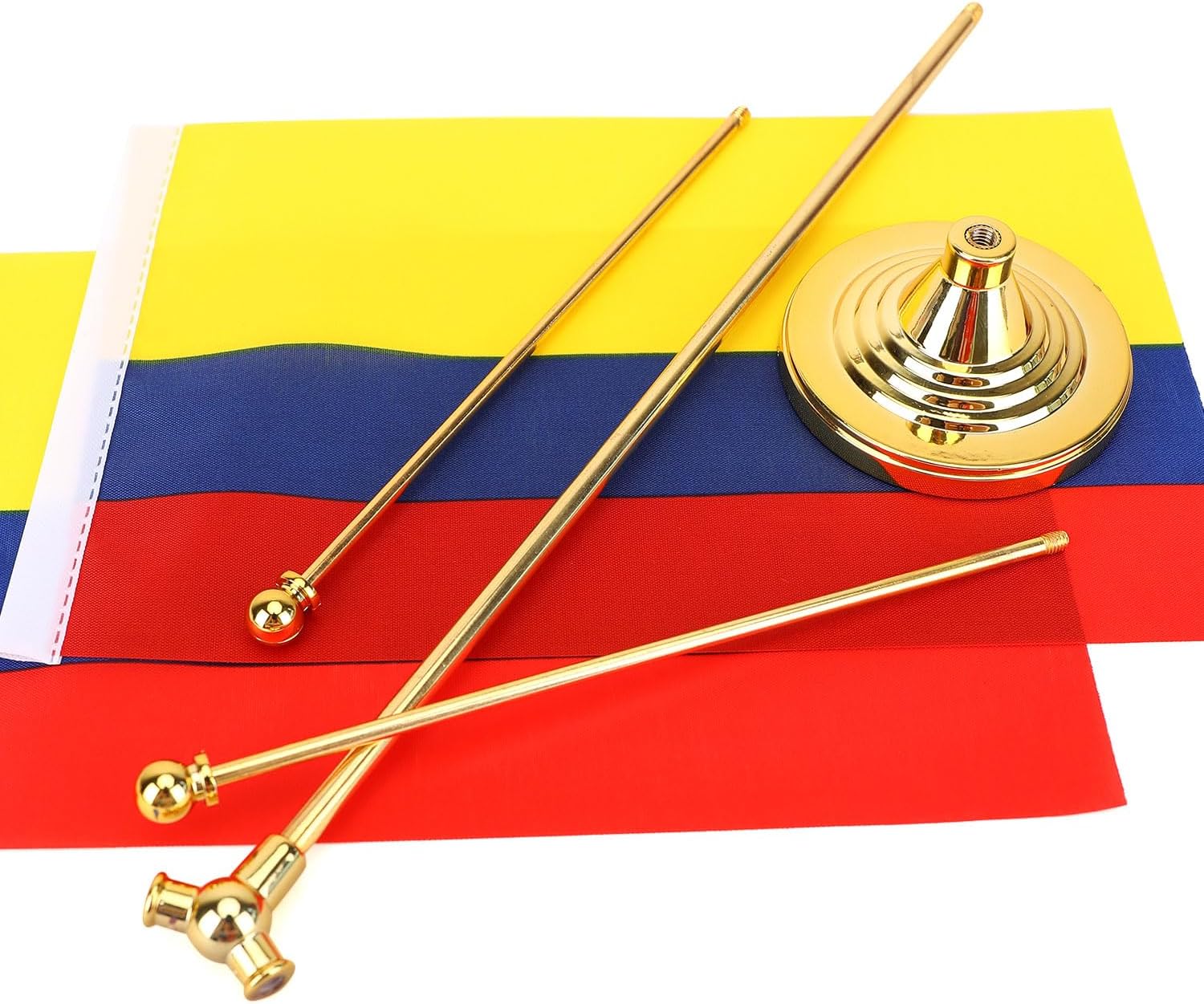 Bandera colombiana de escritorio con bandera de Columbia, pequeñas banderas de mesa de oficina de Columbia con base de soporte, palo de metal