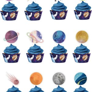 Decoración para cupcakes, 24 unidades, decoración para tartas, espacio exterior, cohete, galaxia, universo, planetas, suministros de decoración de Decoración para cupcakes, 24 unidades, decoración para tartas, espacio exterior, cohete, galaxia, universo, planetas, suministros de decoración de