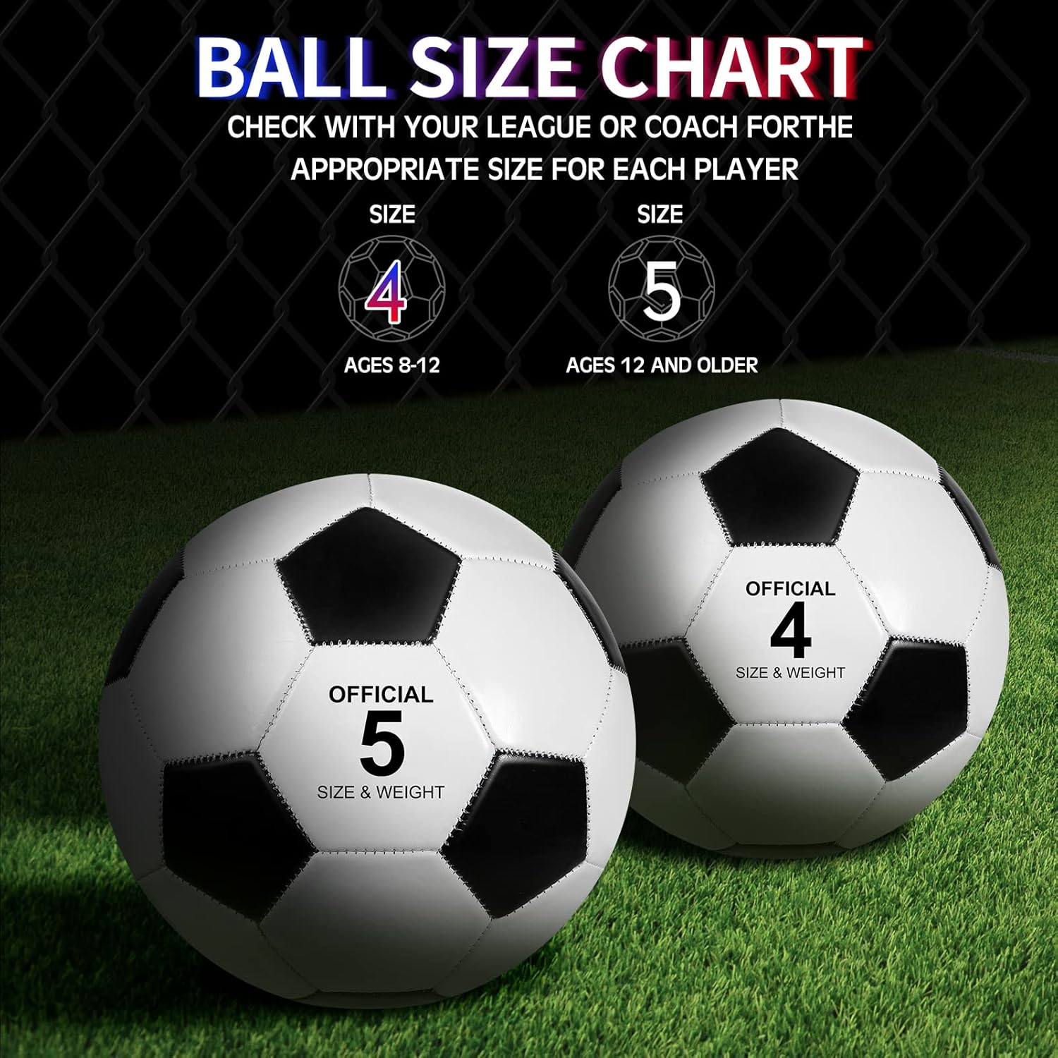 4 pelotas de fútbol con inflador, tamaño oficial, para deportes en interiores y exteriores, para niños y adultos, jugadores, entrenamiento, regalo