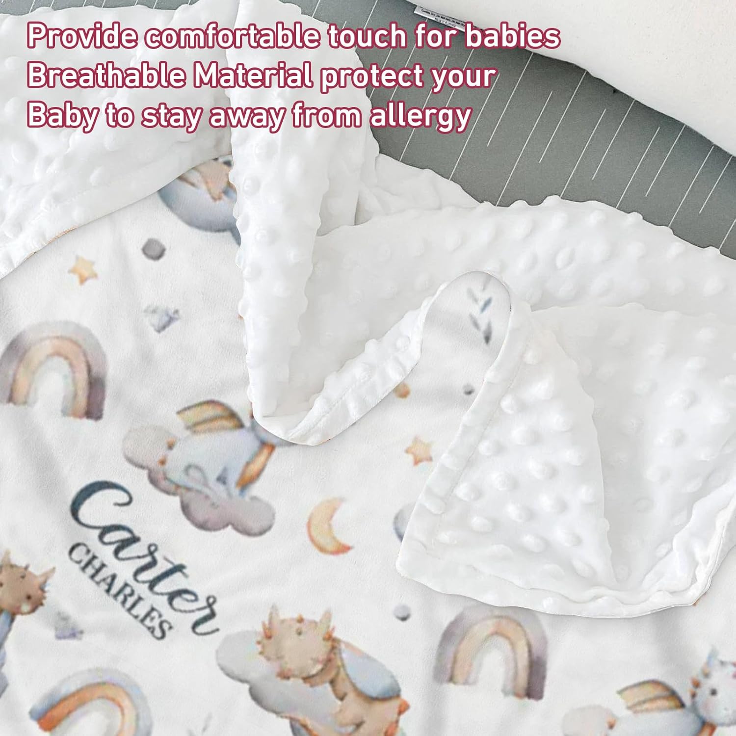 Manta de bebé de doble capa con nombre personalizado, manta de ropa de cama para niños pequeños con bonito estampado personalizado, multiusos para