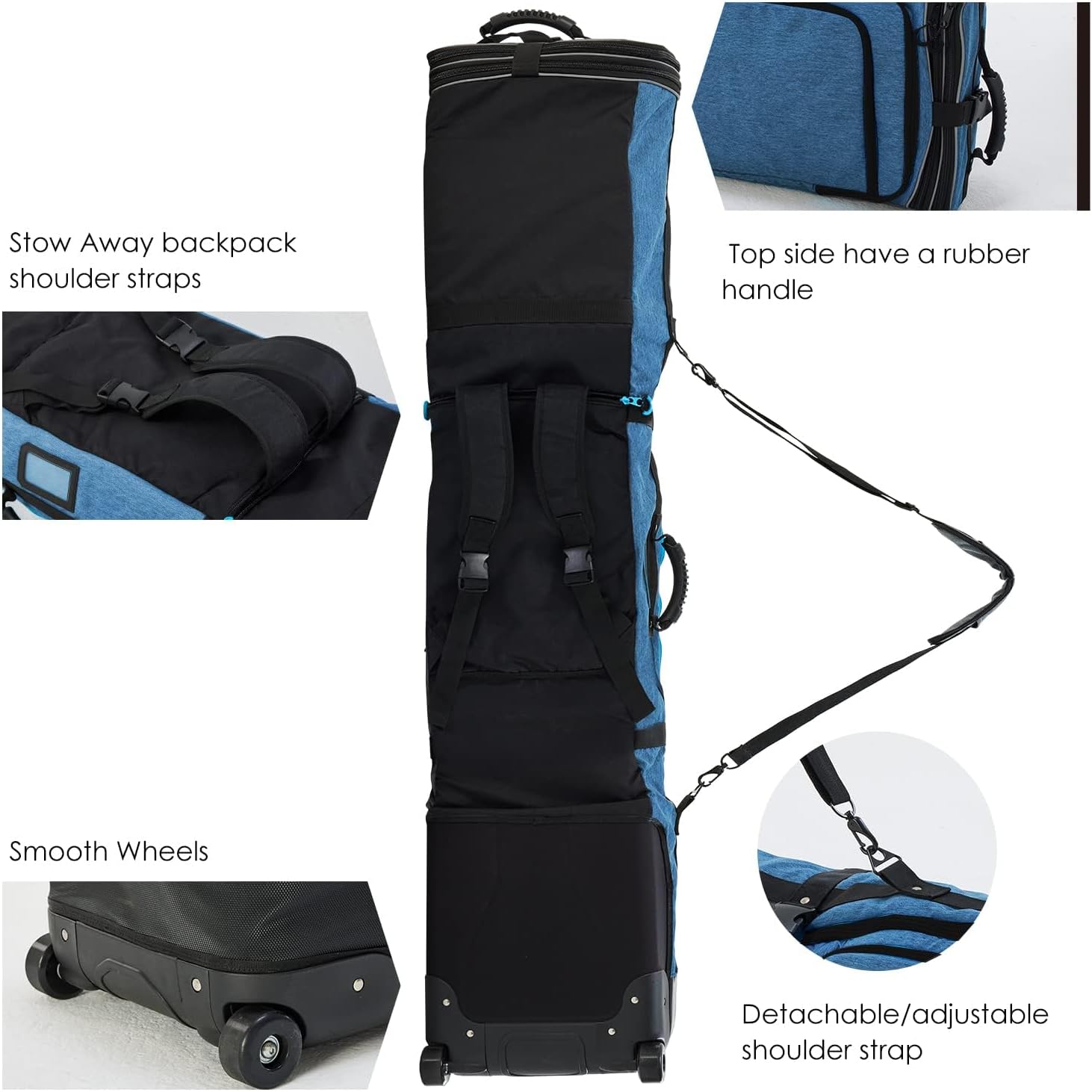 XCMAN Bolsa de snowboard con ruedas de longitud ajustable