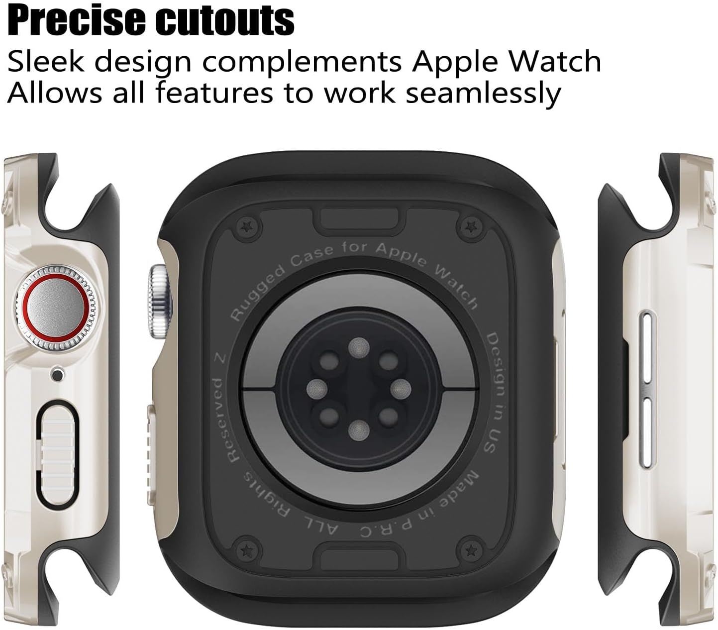 BOTOMALL Parachoques de silicona suave con cubierta de policarbonato compatible con carcasa de Apple Watch de 1.732 pulgadas, 1.772 pulgadas, Series