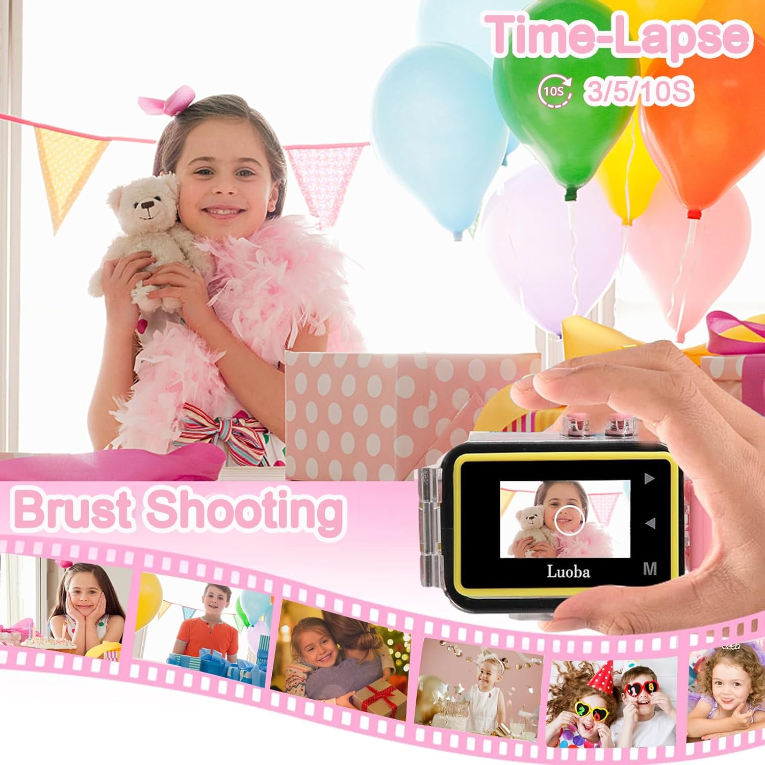Luoba Cámara para niños impermeable, regalos para niñas de 3 a 10 años, juguetes de Navidad, cumpleaños, niños, cámara digital subacuática, juguetes