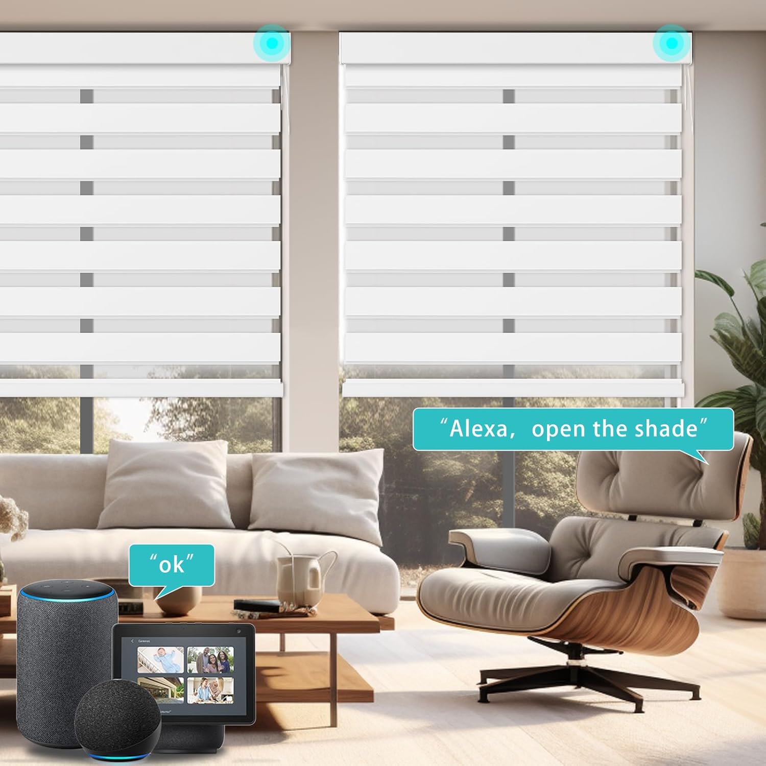 Changshade Persianas enrollables motorizadas con diseño de cebra para ventanas, con control remoto, persianas inteligentes eléctricas personalizadas