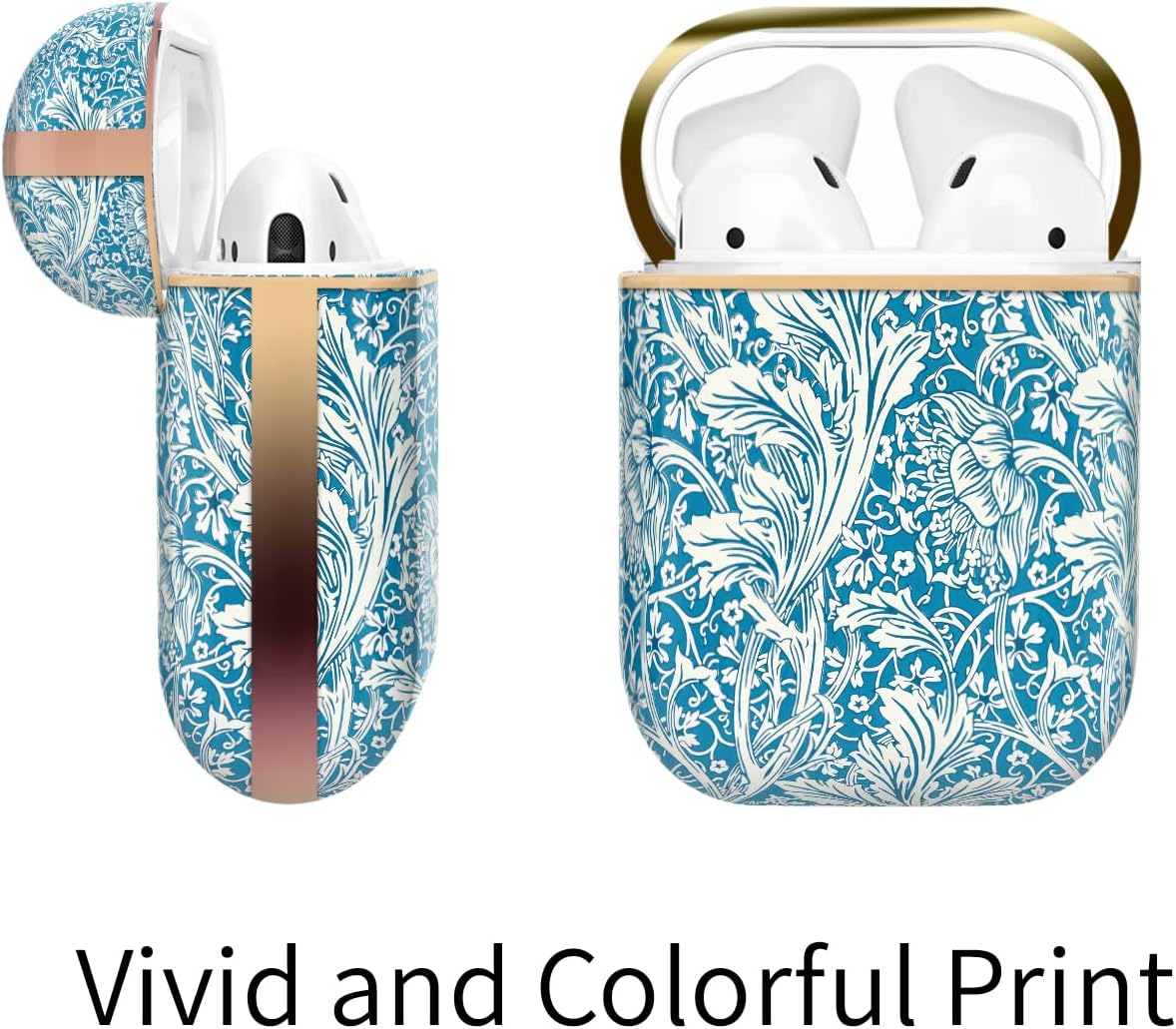 Berkin Arts Compatible con AirPods de 1 generación, funda para AirPods de segunda generación, funda rígida de oro rosa con llavero patrón de damasco