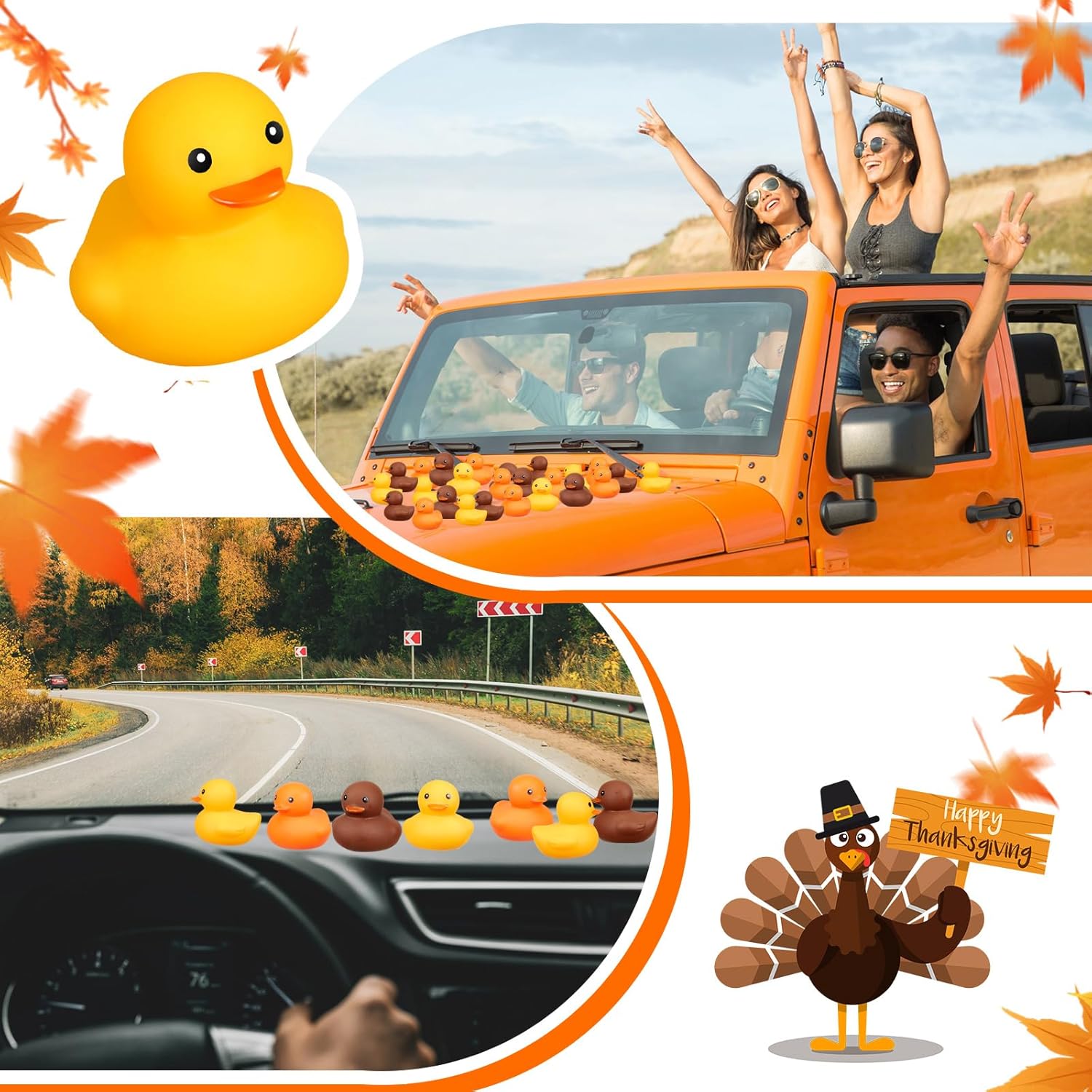 Patos de goma marrones y amarillos para otoño, otoño, Acción de Gracias, patos chirriantes para fiesta temática de otoño, decoración de piscina,