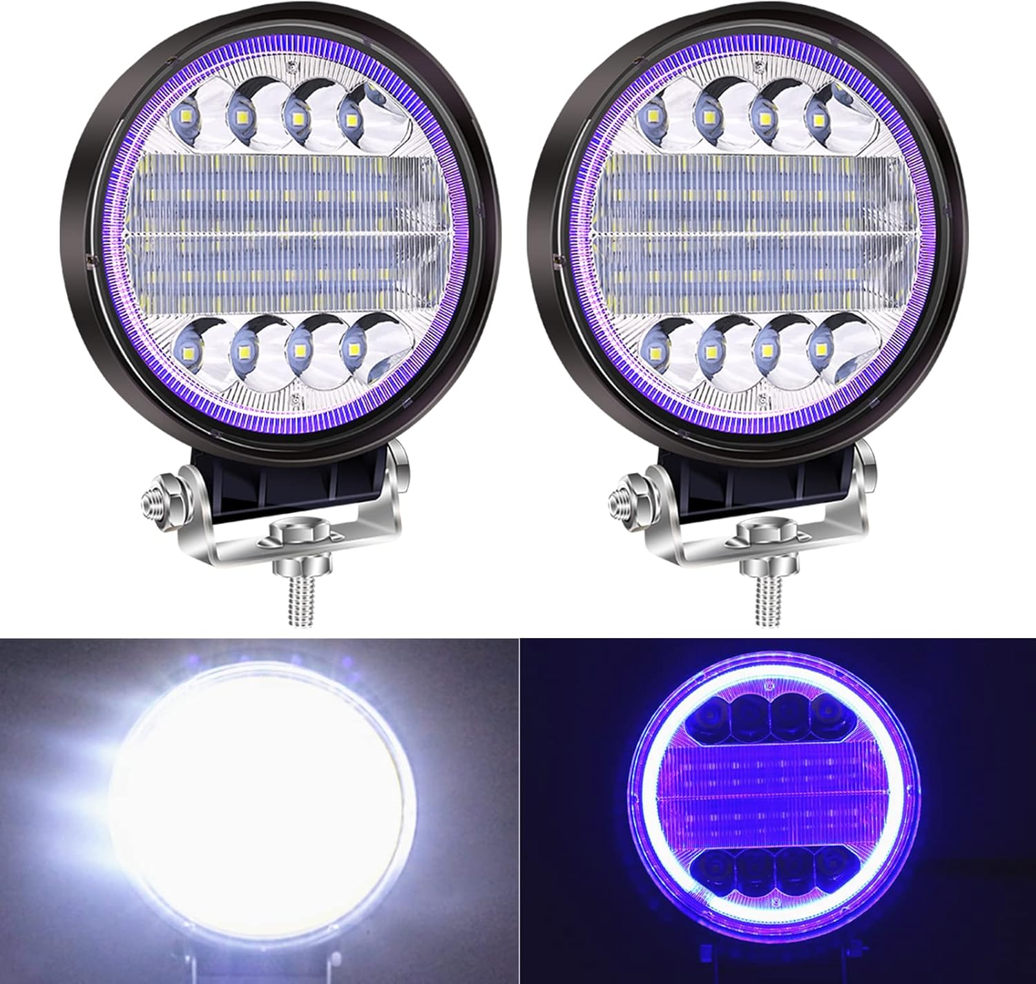 2 cápsulas de luz LED de 4.5 pulgadas, luces de trabajo combinadas de inundación de punto redondo de 72 W, luces de conducción antiniebla con vainas