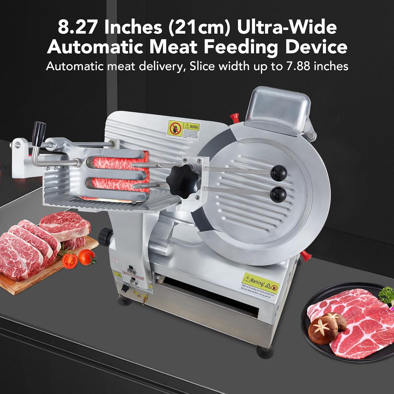 Towallmark Cortadora automática de carne, cortador de delicatessen de 550 W con hoja de acero al carbono de 12 pulgadas, máquina cortadora de carne