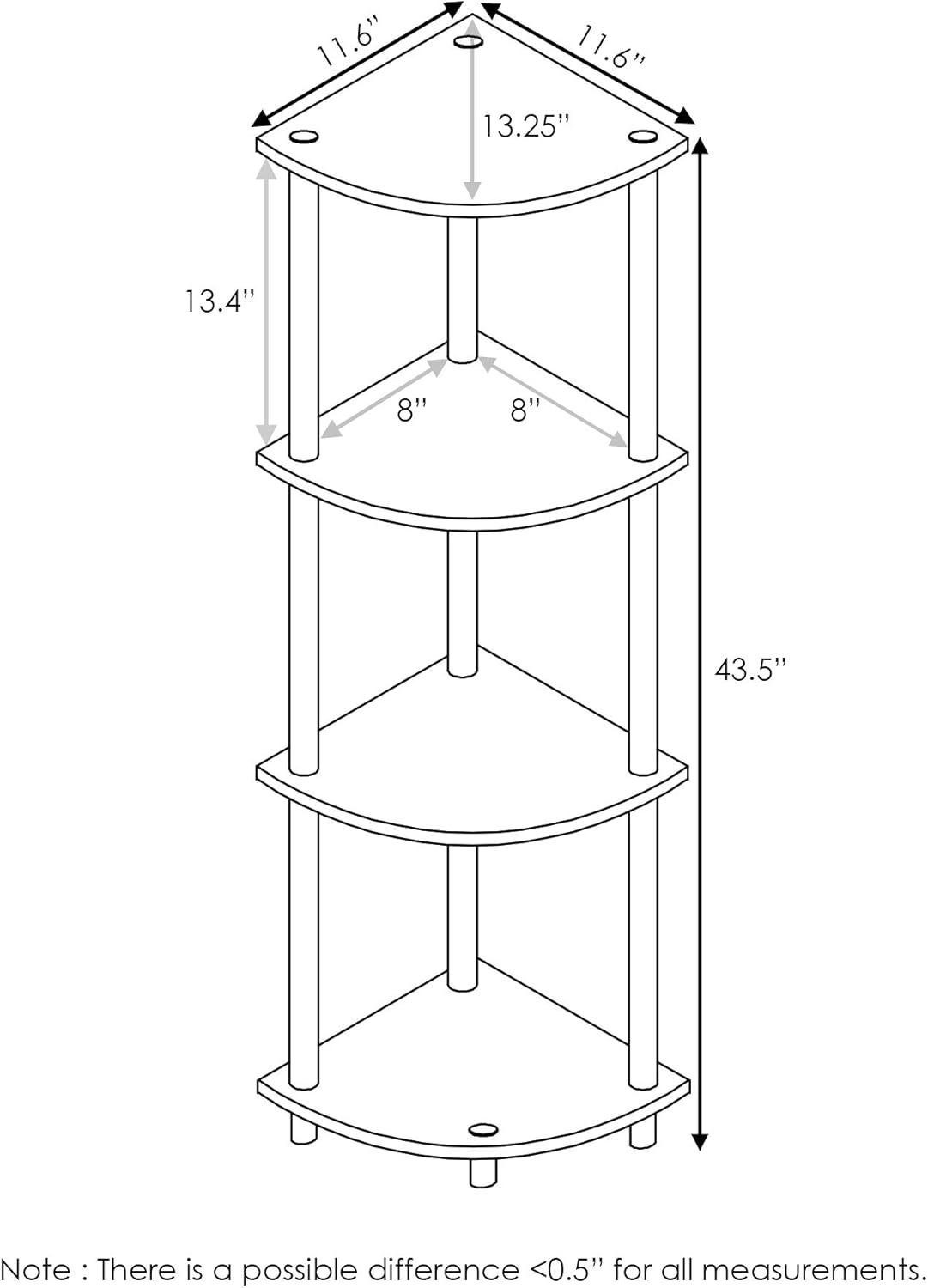 Furinno – Turn-N-Tube – Estantería tubular esquinera multipropósito, 4 niveles, nogal Columbianegro