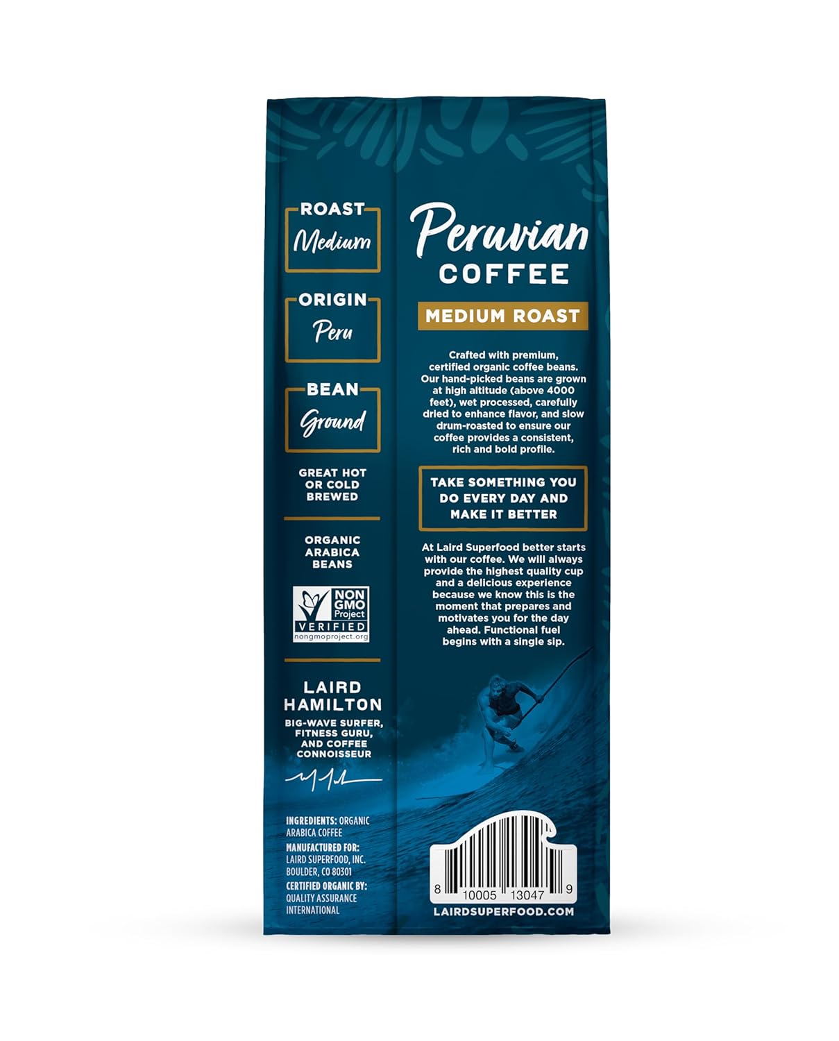 Laird Superfood Café molido peruano de tostado medio, café molido de alta calidad, sin gluten, sin lácteos, sin OMG, paleo, apto para ceto, bolsa de