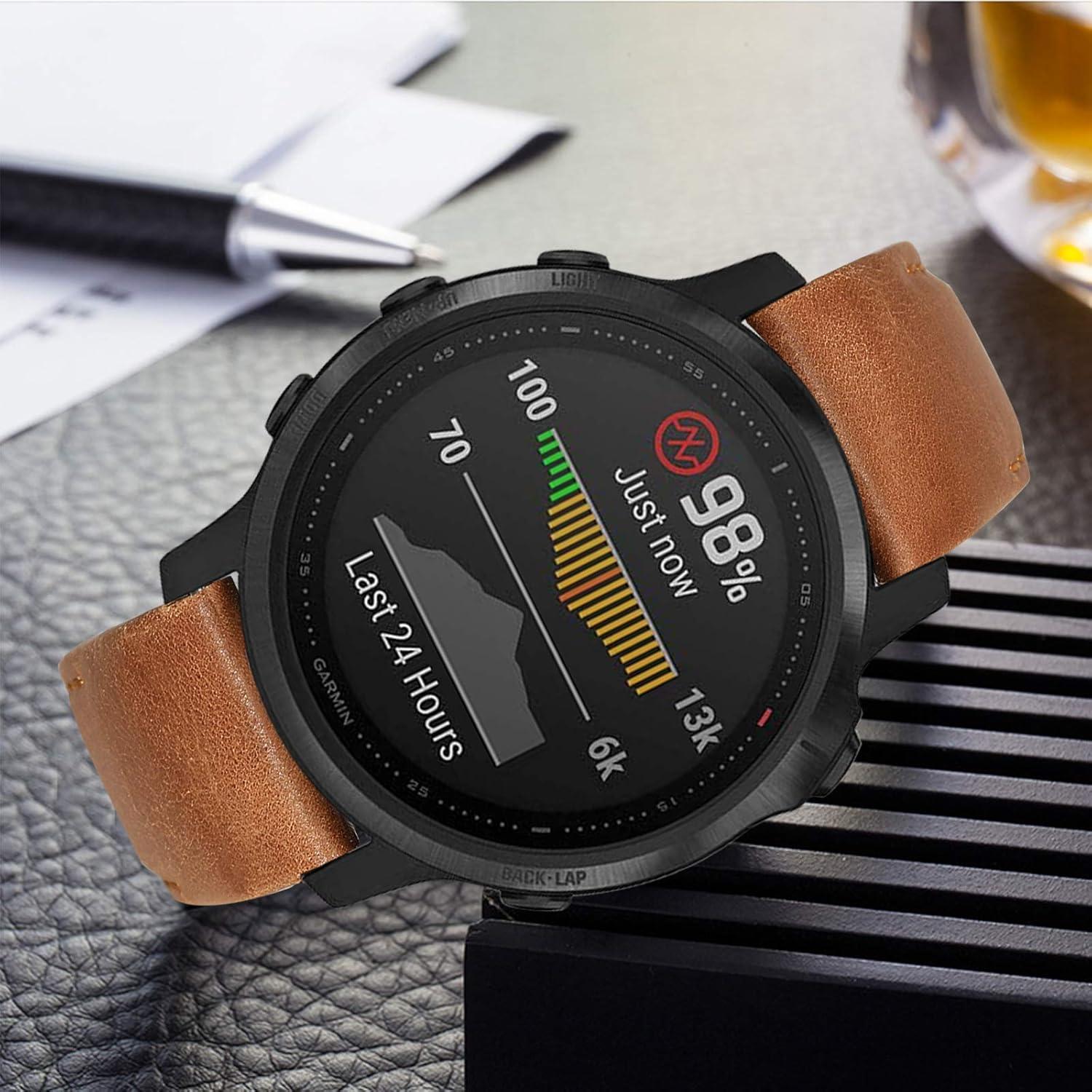 TRUMiRR Band for Fenix 7S Pro Sapphire Solar, 20mm Genuine Cowhide Leather Strap for Garmin Fenix 7S 6S 5S  Descent Mk3  Mk3i 43mm  Epix Pro 42mm