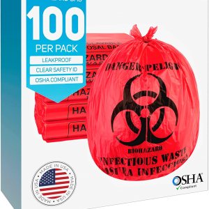 Bolsas de residuos de riesgo biológico, 10 galones, 100 unidades, rojas, sin fugas, grado médico, eliminación segura de residuos infecciosos Bolsas de residuos de riesgo biológico, 10 galones, 100 unidades, rojas, sin fugas, grado médico, eliminación segura de residuos infecciosos