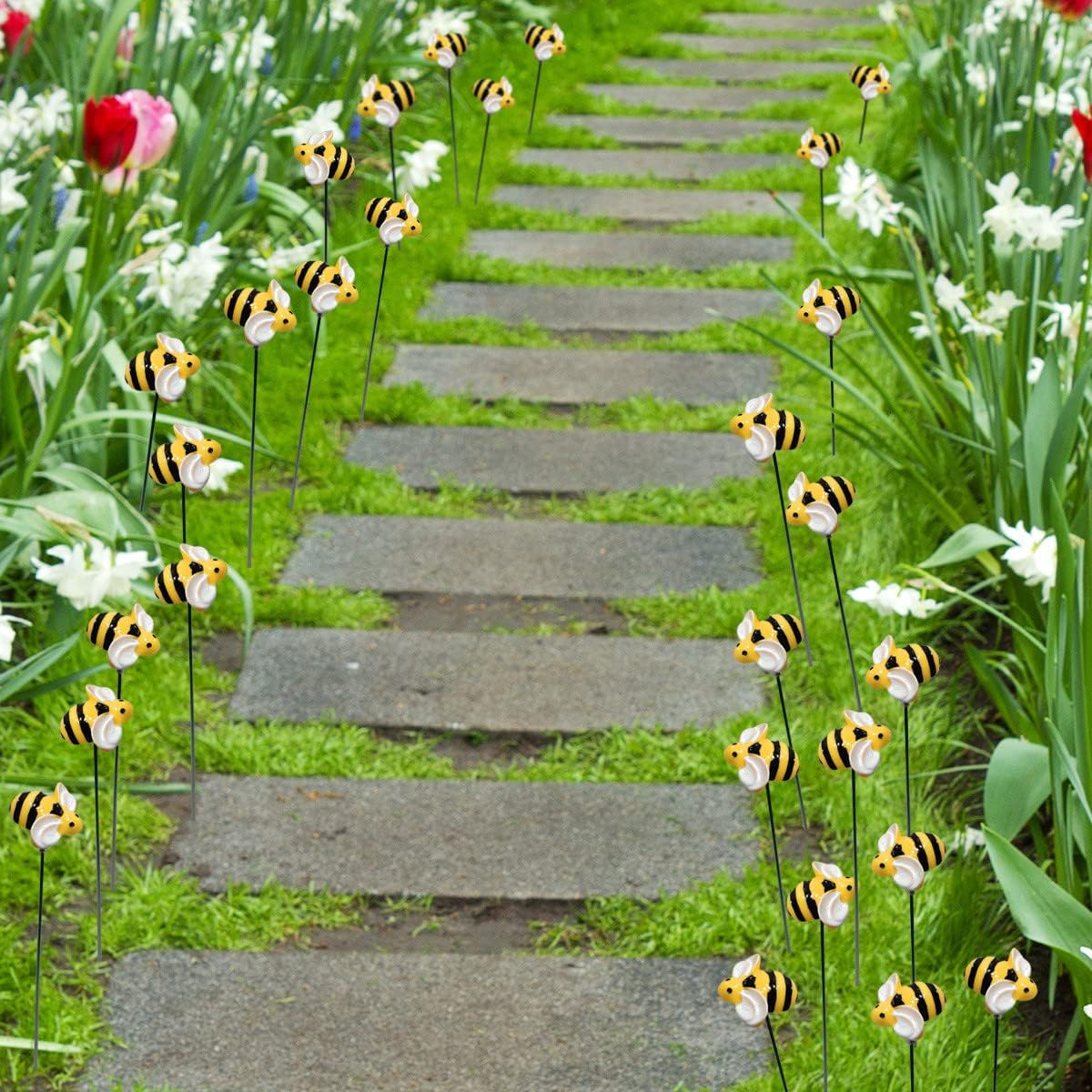 10 piezas de estacas de jardín de abejas decoración de metal para patio delantero, palillos florales de resina para primavera y verano, abejorros,