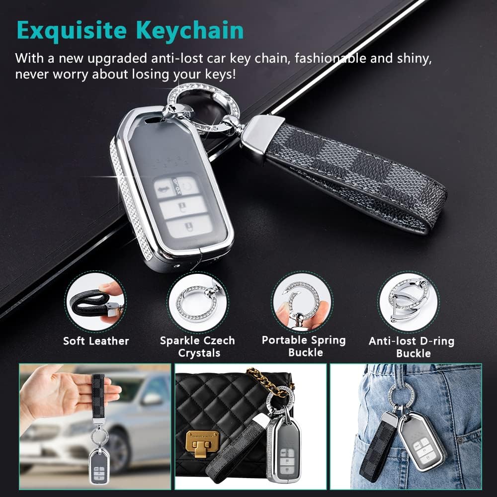 PIFOOG Funda brillante para llavero Honda Accord Civic CRV Pilot HRV Ridgeline HRV Fit Accesorios de pasaporte Funda para llave de coche Smart