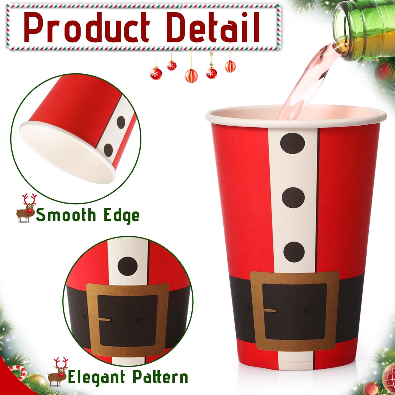 Nuenen 200 tazas de café de Navidad desechables de papel para bebidas navideñas para café, jugo de chocolate, bebidas frías calientes, picnic,