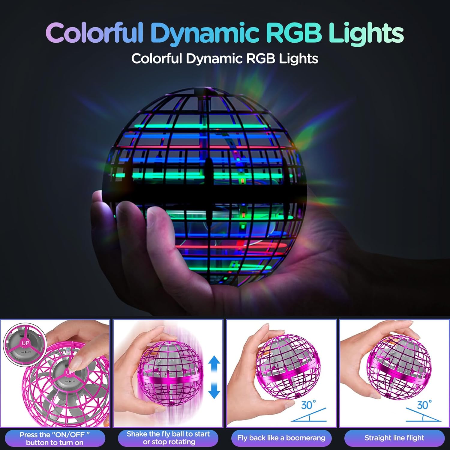 ETPlanet Paquete de 1 bola de orbe volador rosa con 1 varita mágica, mini dron controlado a mano, regalo de juguete de Navidad y cumpleaños, para