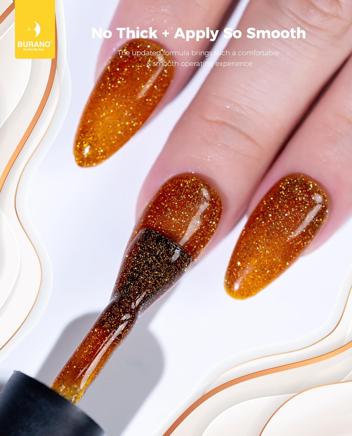 BURANO Esmalte de uñas de gel reflectante, esmalte de gel reflectante con purpurina de diamante de 0.2 fl oz, esmalte de gel de color brillante para
