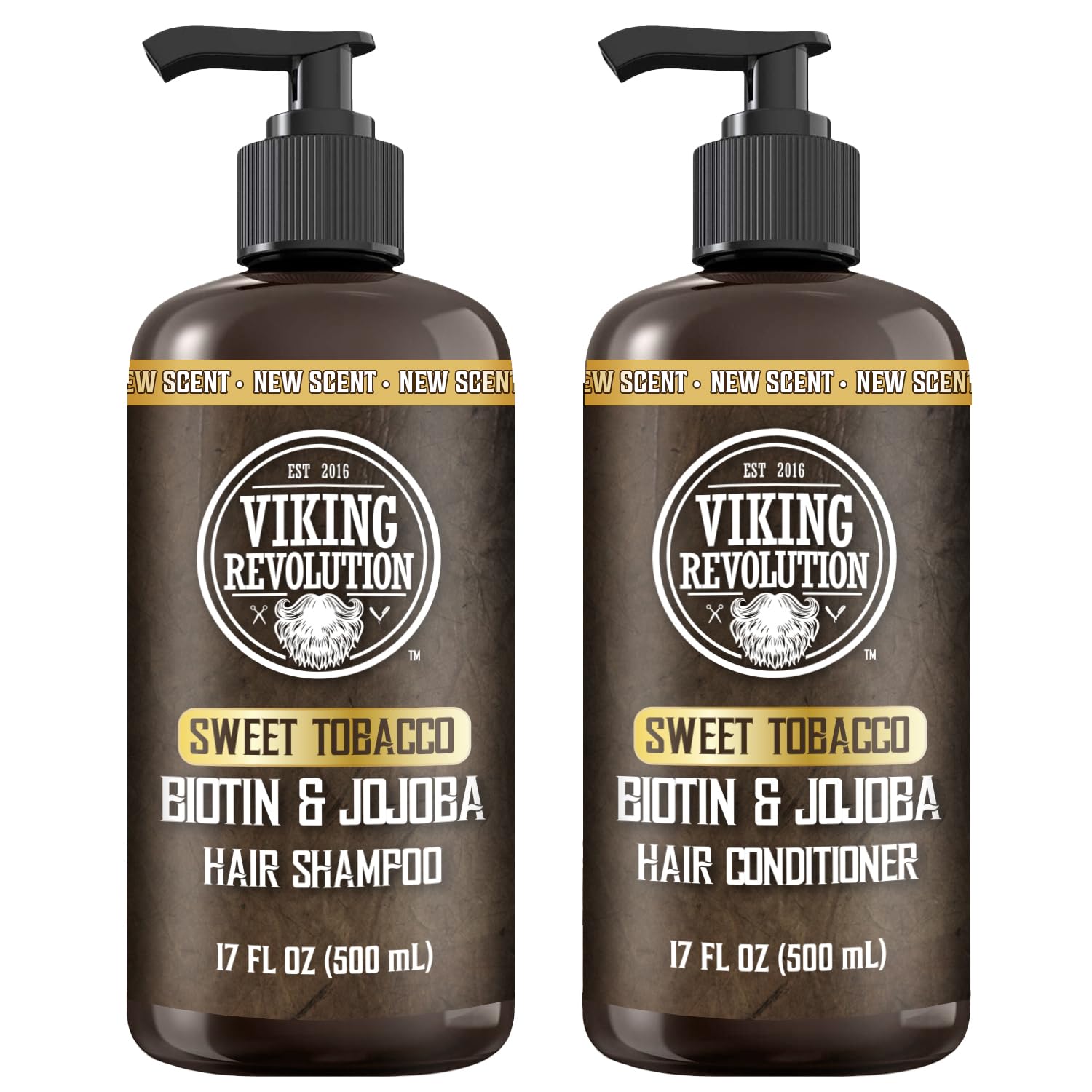 Viking Revolution Sweet Tobacco – Juego de champú y acondicionador para hombre con biotina y aceite de jojoba, champú natural para el cabello y