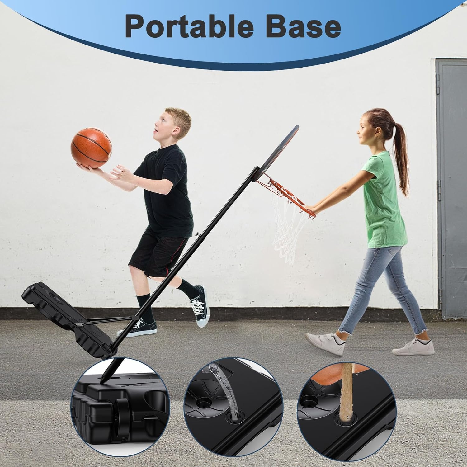 Aro de baloncesto para niños, aro de baloncesto ajustable de 2.9 a 6.9 pies, para exteriores, tablero trasero de 28 pulgadas, soporte de baloncesto