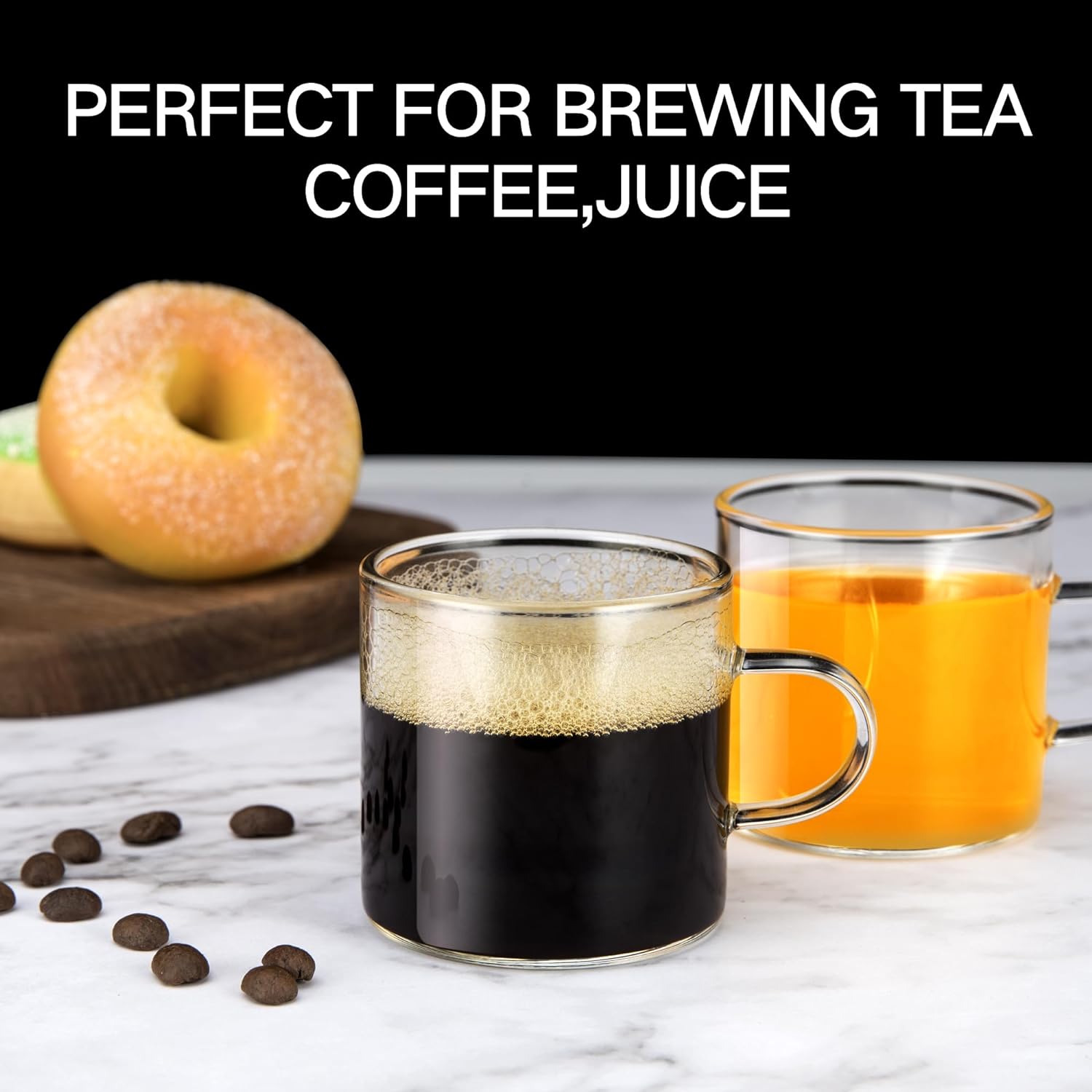Paquete de 6 tazas de café espresso de 4 onzas con asa, tazas de café pequeñas de vidrio, tazas de café de expreso, tazas demitasse para café con