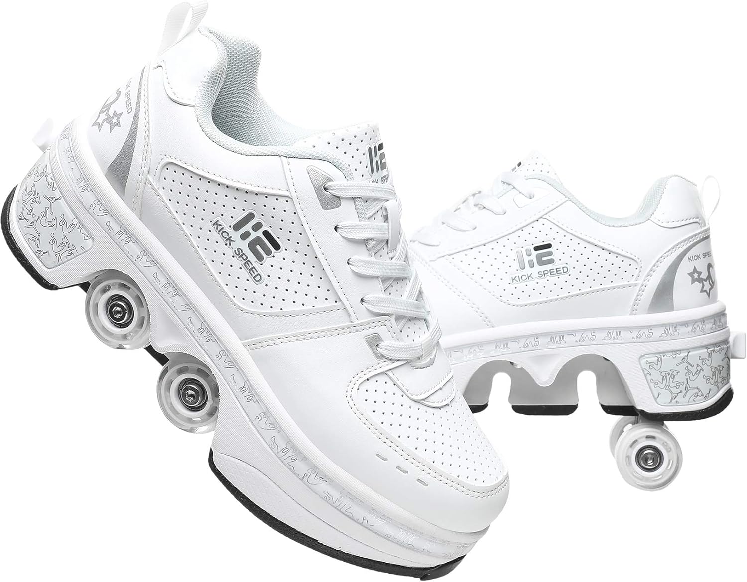 Zapatos de patinaje de cuatro ruedas 2 en 1 con deformación invisible, zapatos de patinaje extraíbles con ruedas