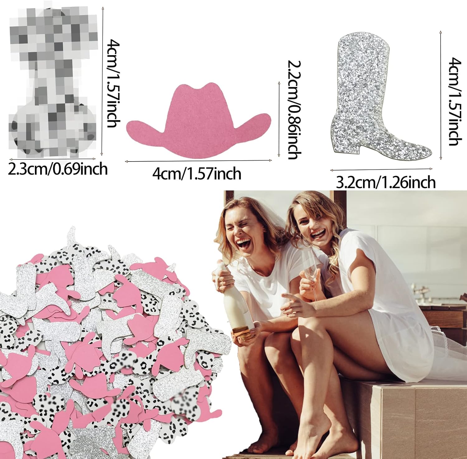 Confeti de despedida de soltera con forma de bota de mesa y sombrero de vaquero, confeti travieso, decoración de despedida de soltera para despedida