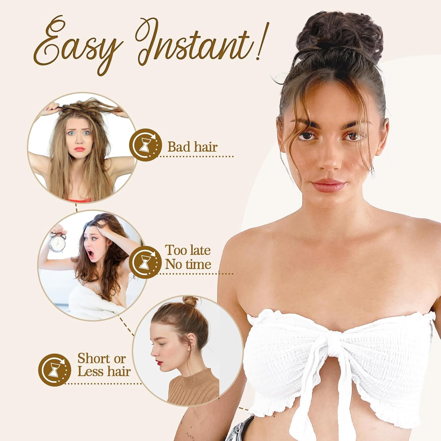 Earfodo Moño desordenado para mujer, moño sintético para mujer, extensiones de cabello de aspecto natural para uso diario, 1 unidad (1.59 oz, 8 L)