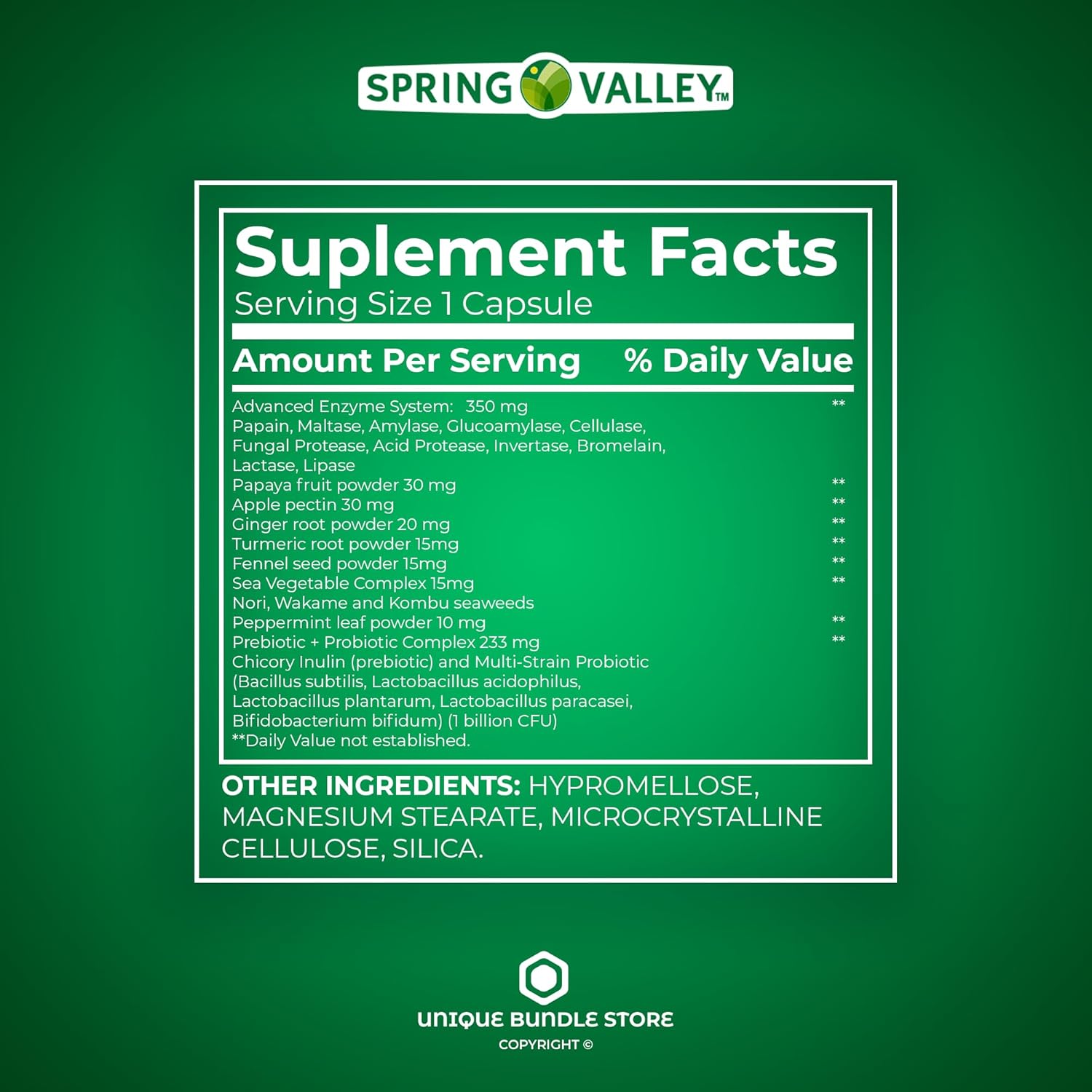 Spring Valley – Enzimas digestivas avanzadas con probióticos y prebióticos, 60 cápsulas + organizador de píldoras de 7 días incluido (paquete de 1)