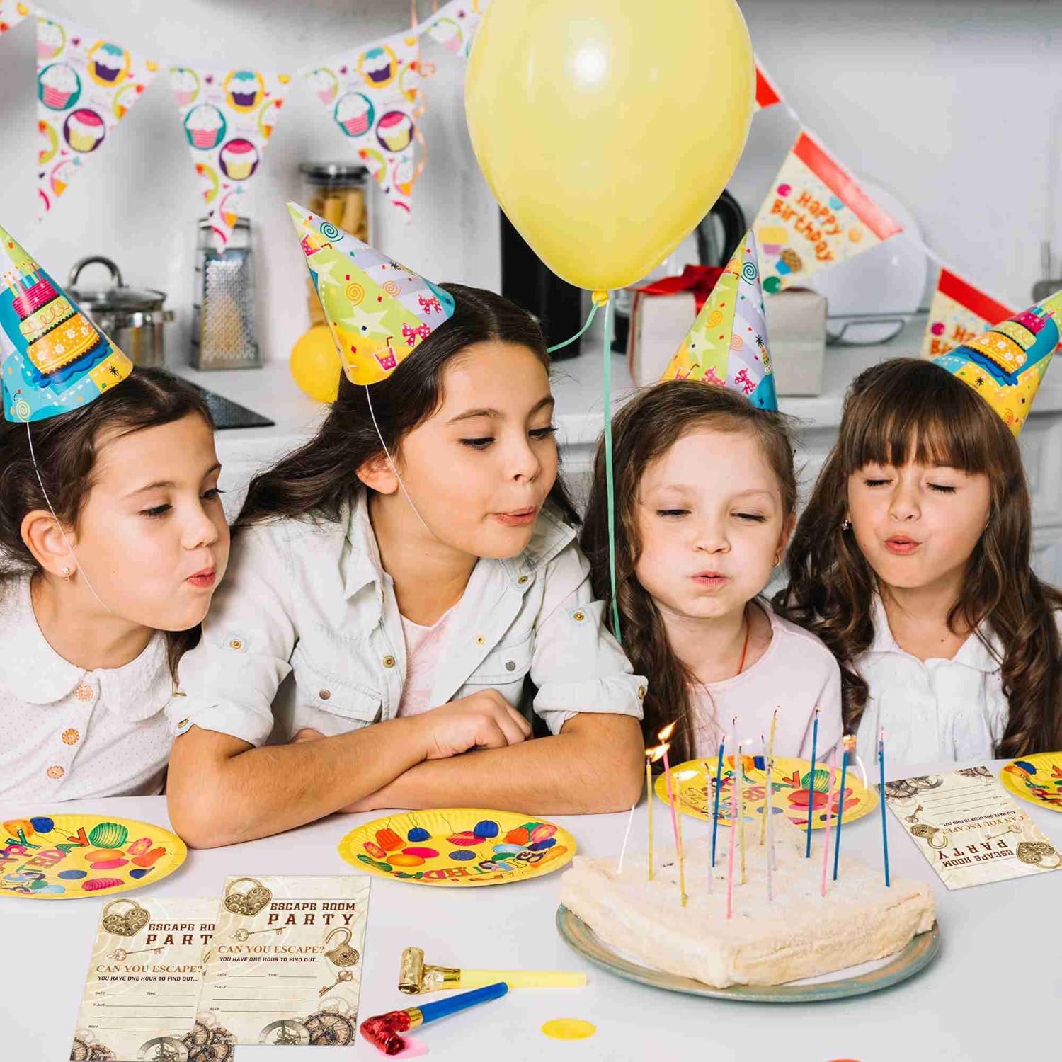 20 invitaciones misteriosas de cumpleaños con sobres, relleno de sala de escape, tarjetas de invitación de cumpleaños para niños y niñas,