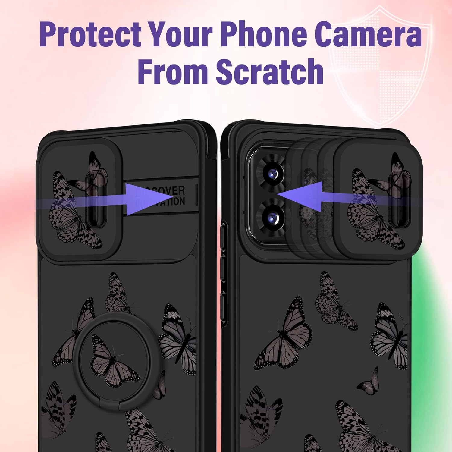 Funda 2 en 1 para Motorola Edge Plus 2023 con diseño de mariposas para mujeres, linda funda de teléfono para niñas, diseño de mariposas negras con