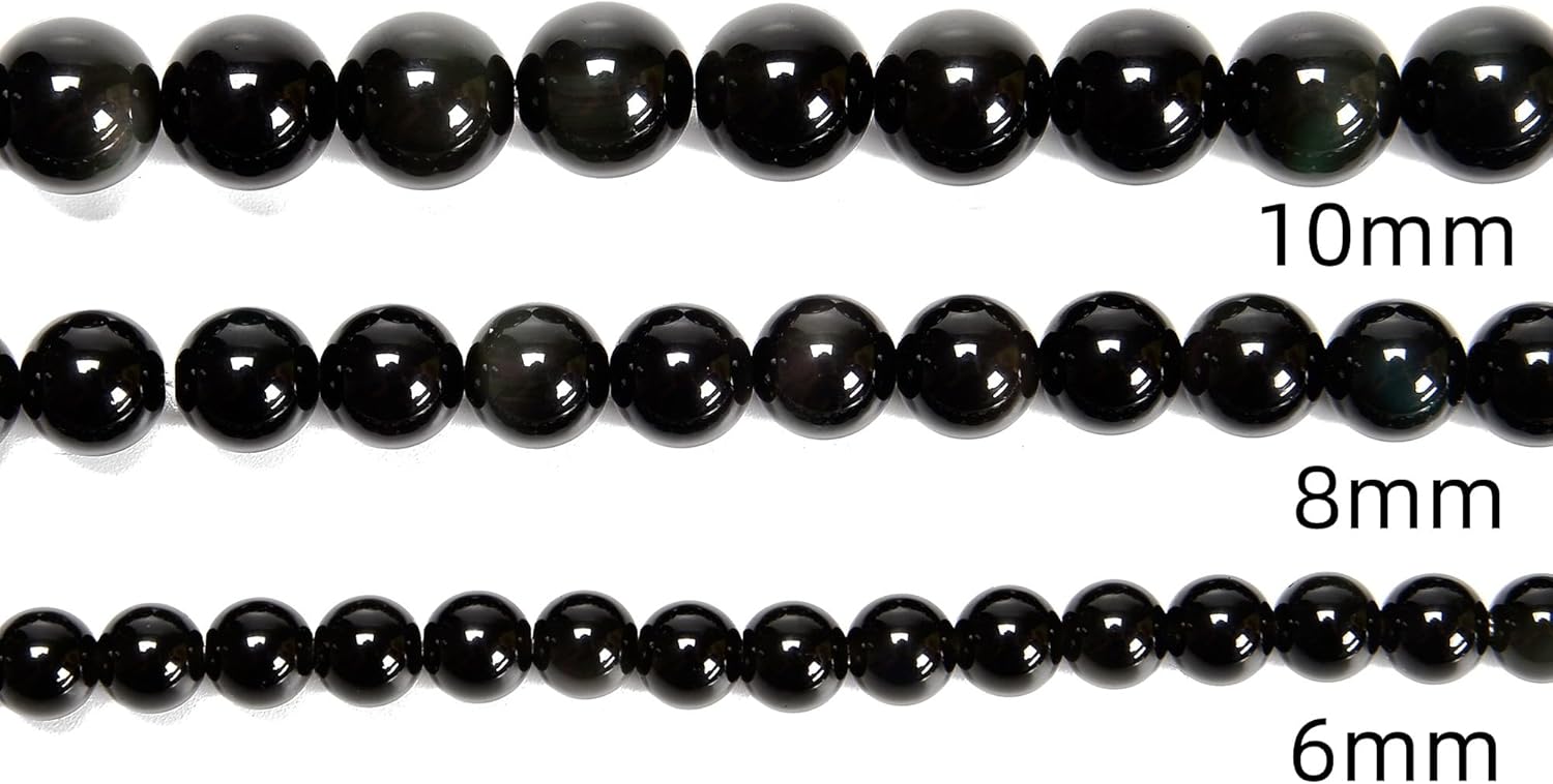 38 cuentas de obsidiana negra de 0.394 pulgadas (0.394 in), piedra natural redonda, piedra auténtica auténtica para hacer pulseras y cadenas de