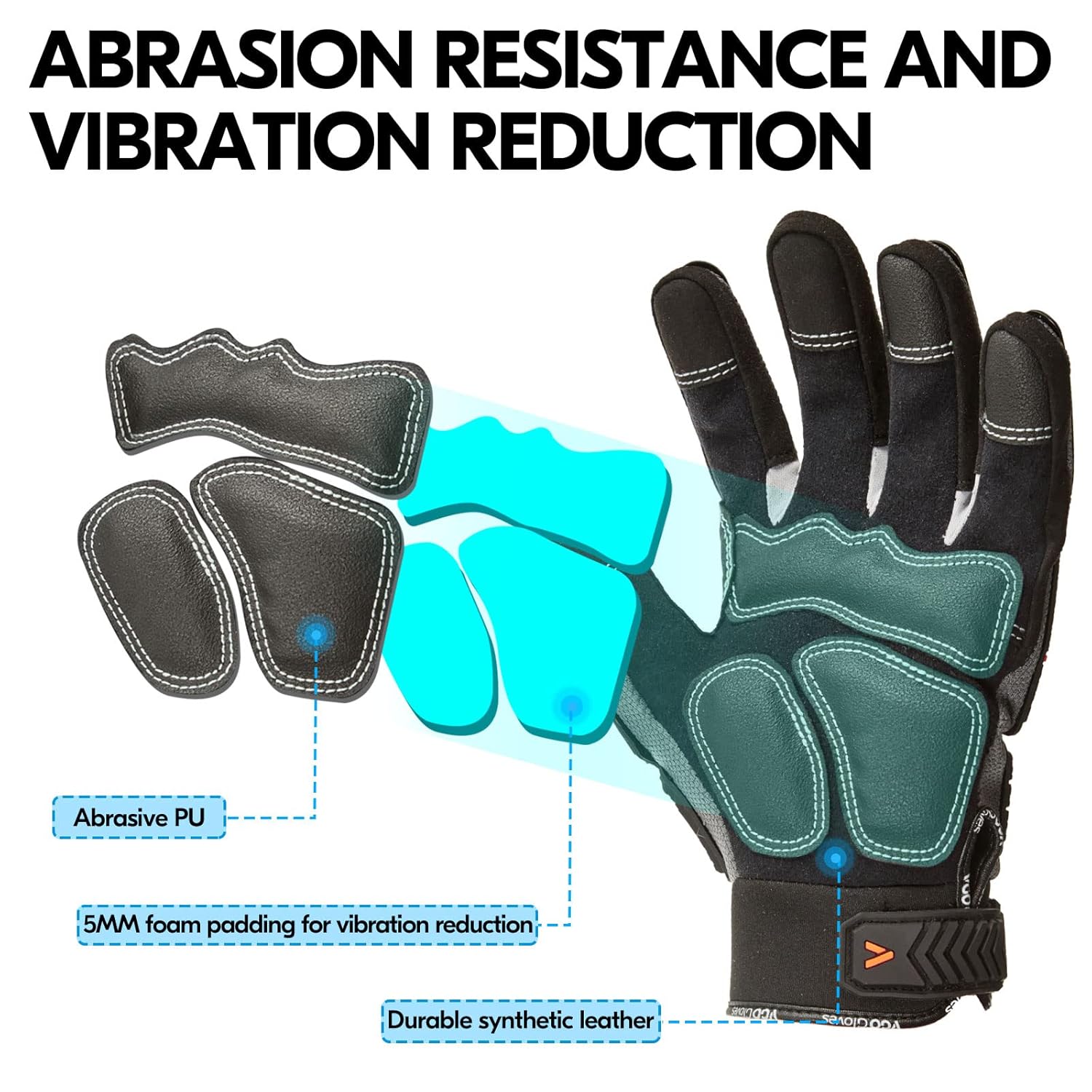 Vgo… Guantes de trabajo de seguridad, guantes de mecánico, guantes de impacto, guantes antivibración, guantes de aparejo, resistentes (M, gris,