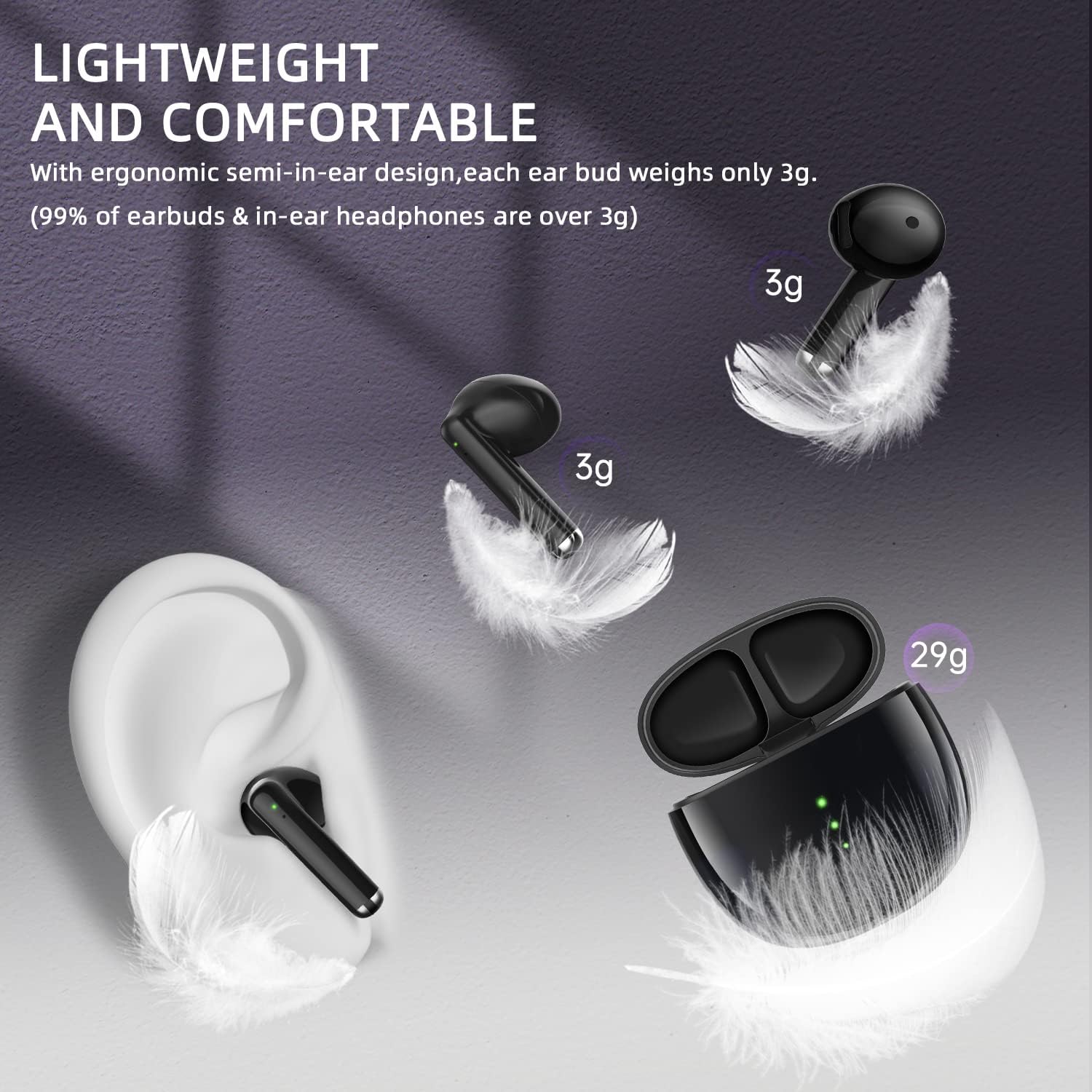 Auriculares inalámbricos Bluetooth 5.3 con graves profundos, estéreo de alta fidelidad, con 4 micrófonos, cancelación de ruido, IPX5, impermeables,