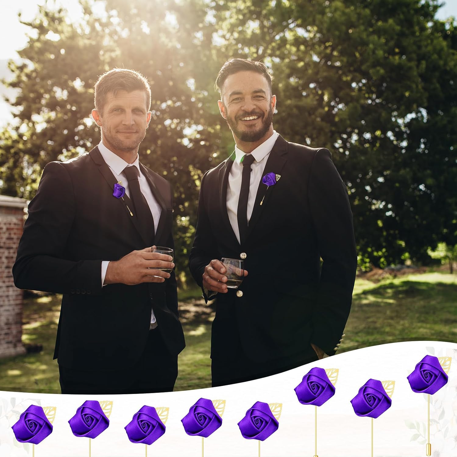 24 piezas de flores de satén de seda para novios con hojas de oro para boda, decoración de fiesta de graduación, ramillete de graduación, accesorios